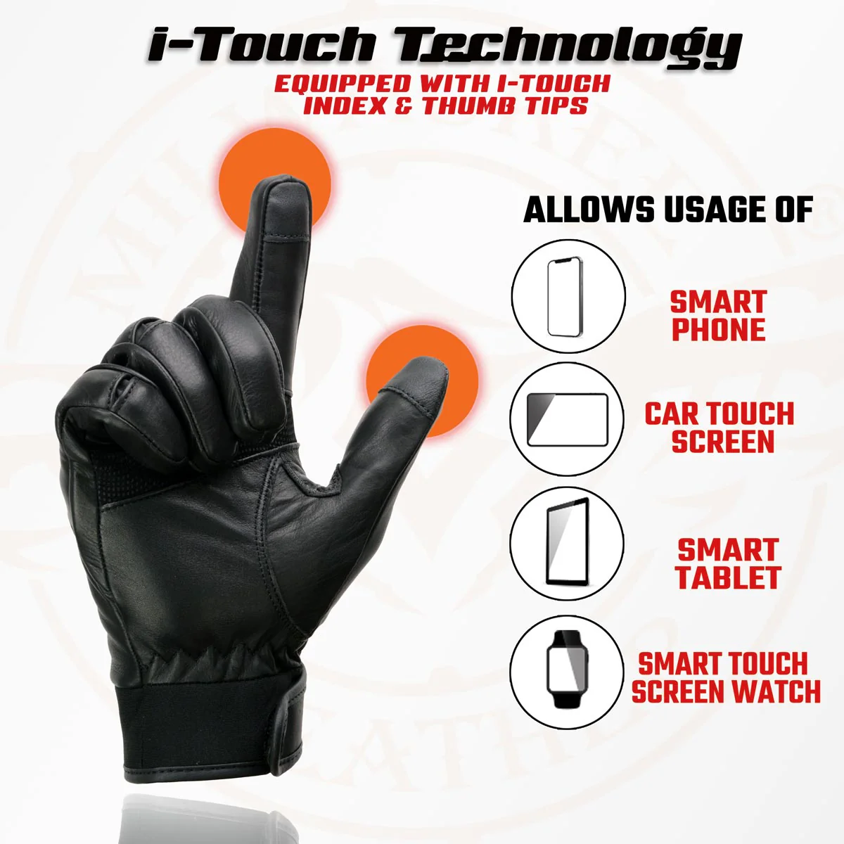 Milwaukee Leather MG7525 Men's Black Leather i-Touch Screen Compatible Gel Palm Motorcycle Hand Gloves W/ Flex Knuckle - Image 2