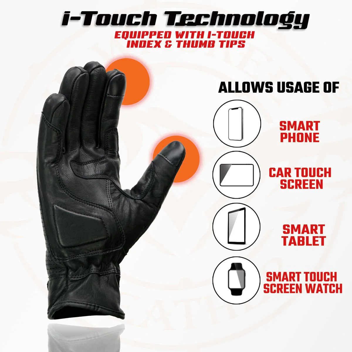 Milwaukee Leather MG7526 Men's Black Leather i-Touch Screen Compatible Gel Palm Racer Motorcycle Gloves w/ Finger Protection - Image 2