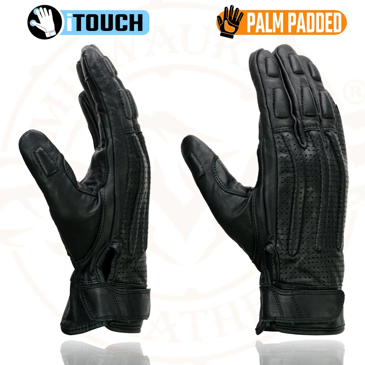 Milwaukee Leather MG7526 Men's Black Leather i-Touch Screen Compatible Gel Palm Racer Motorcycle Gloves w/ Finger Protection - Image 4