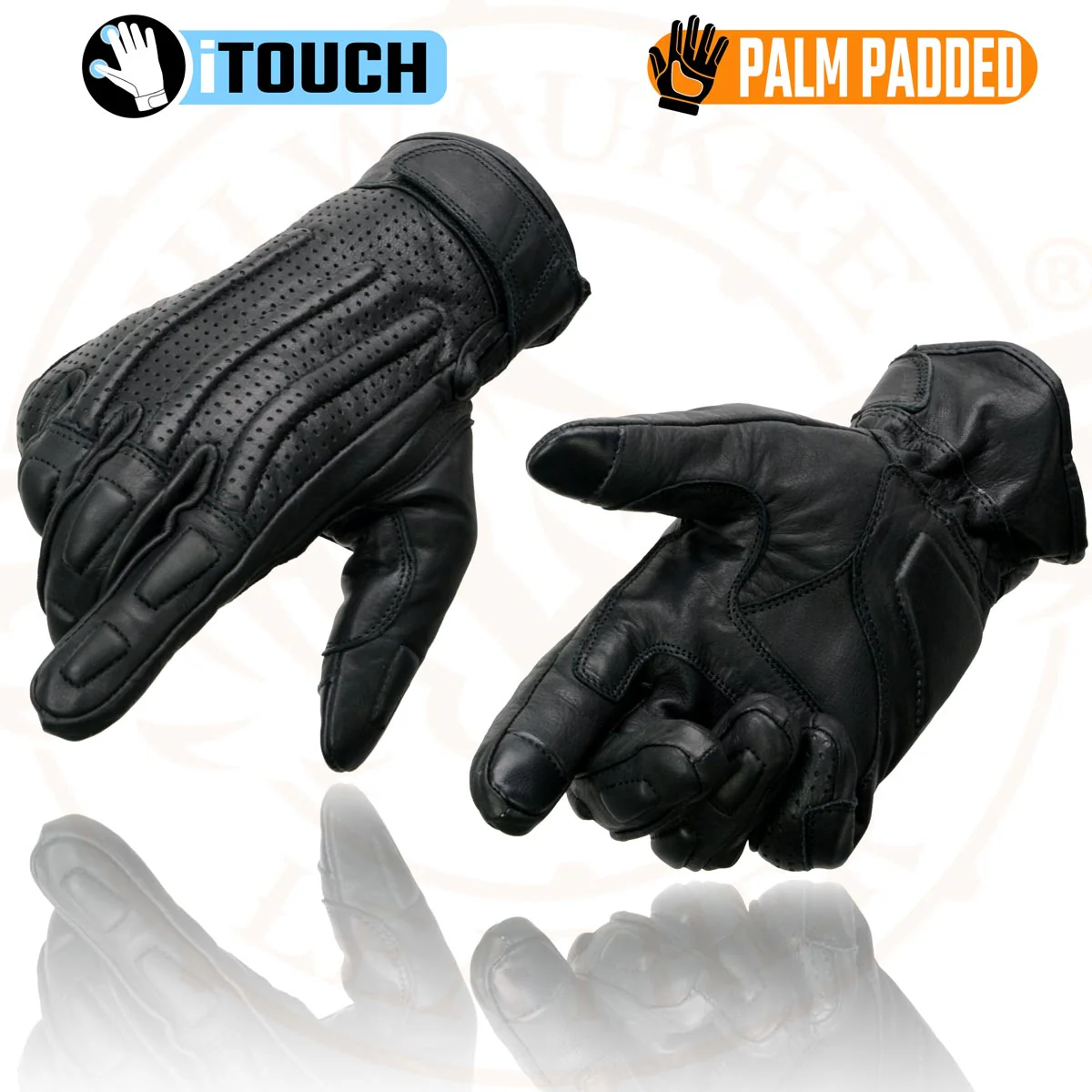 Milwaukee Leather MG7526 Men's Black Leather i-Touch Screen Compatible Gel Palm Racer Motorcycle Gloves w/ Finger Protection - Image 7
