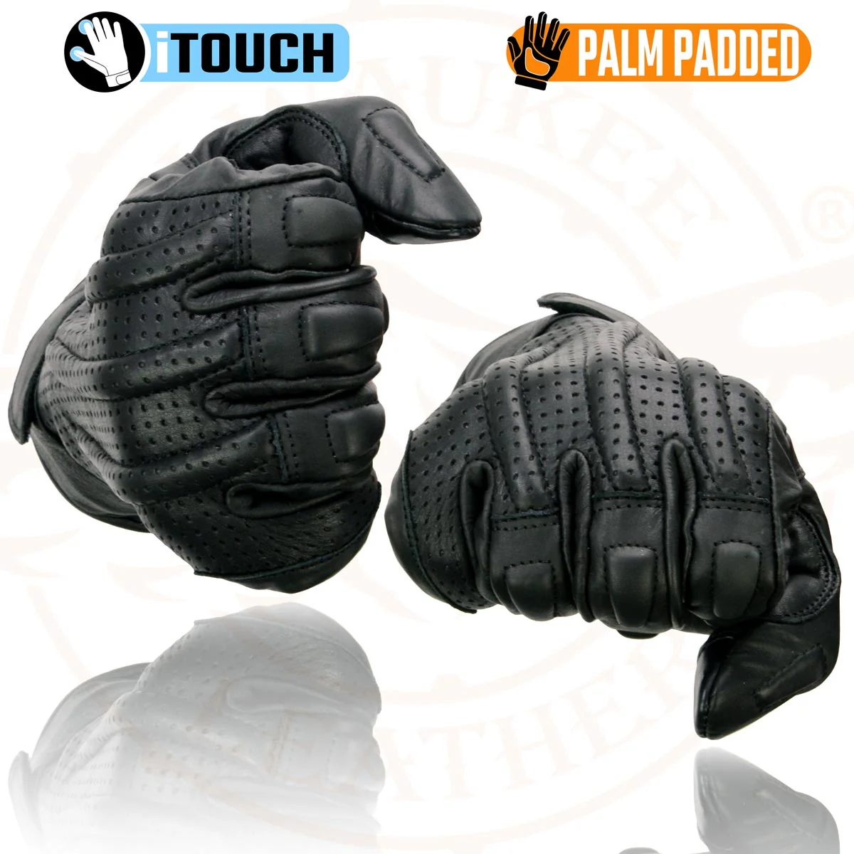 Milwaukee Leather MG7526 Men's Black Leather i-Touch Screen Compatible Gel Palm Racer Motorcycle Gloves w/ Finger Protection - Image 8
