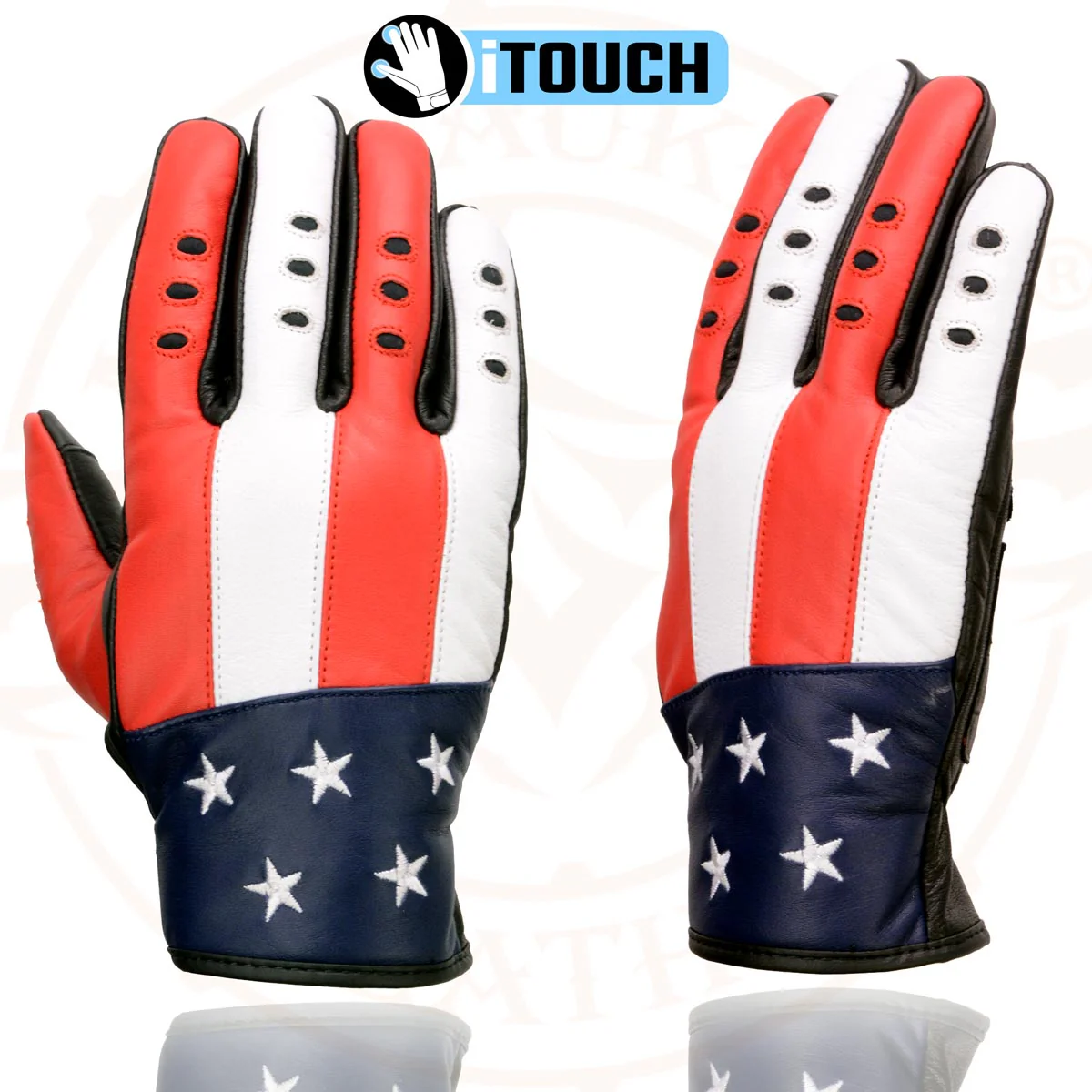 Milwaukee Leather MG7527 Men's Black Leather i-Touch Screen Compatible Motorcycle Hand Gloves w/ Stars and Stripes - Image 5