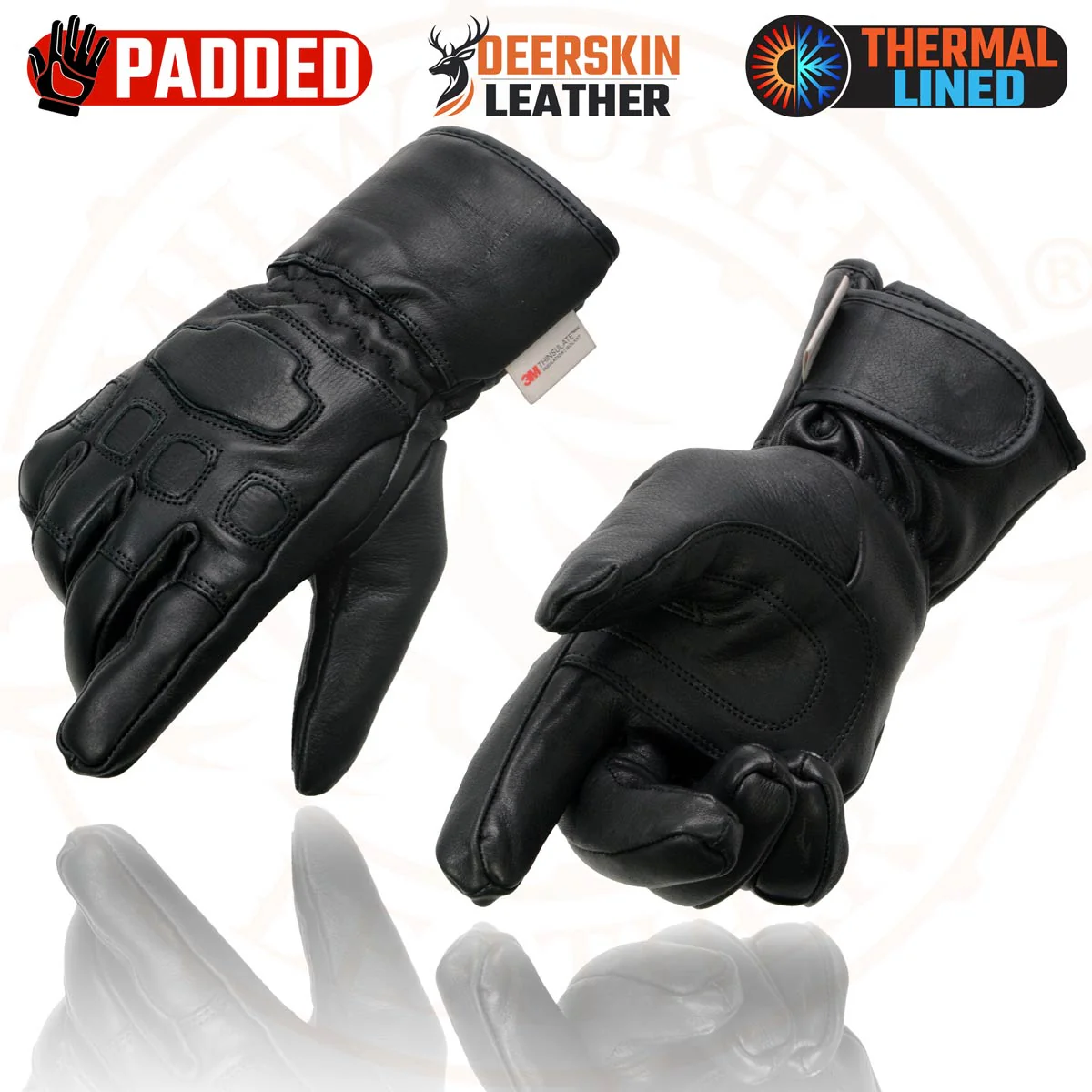 Milwaukee Leather MG7534 Men's Black Deerskin Gauntlet Motorcycle Gloves w/ Wrist Strap & Cinch Closure - Image 14