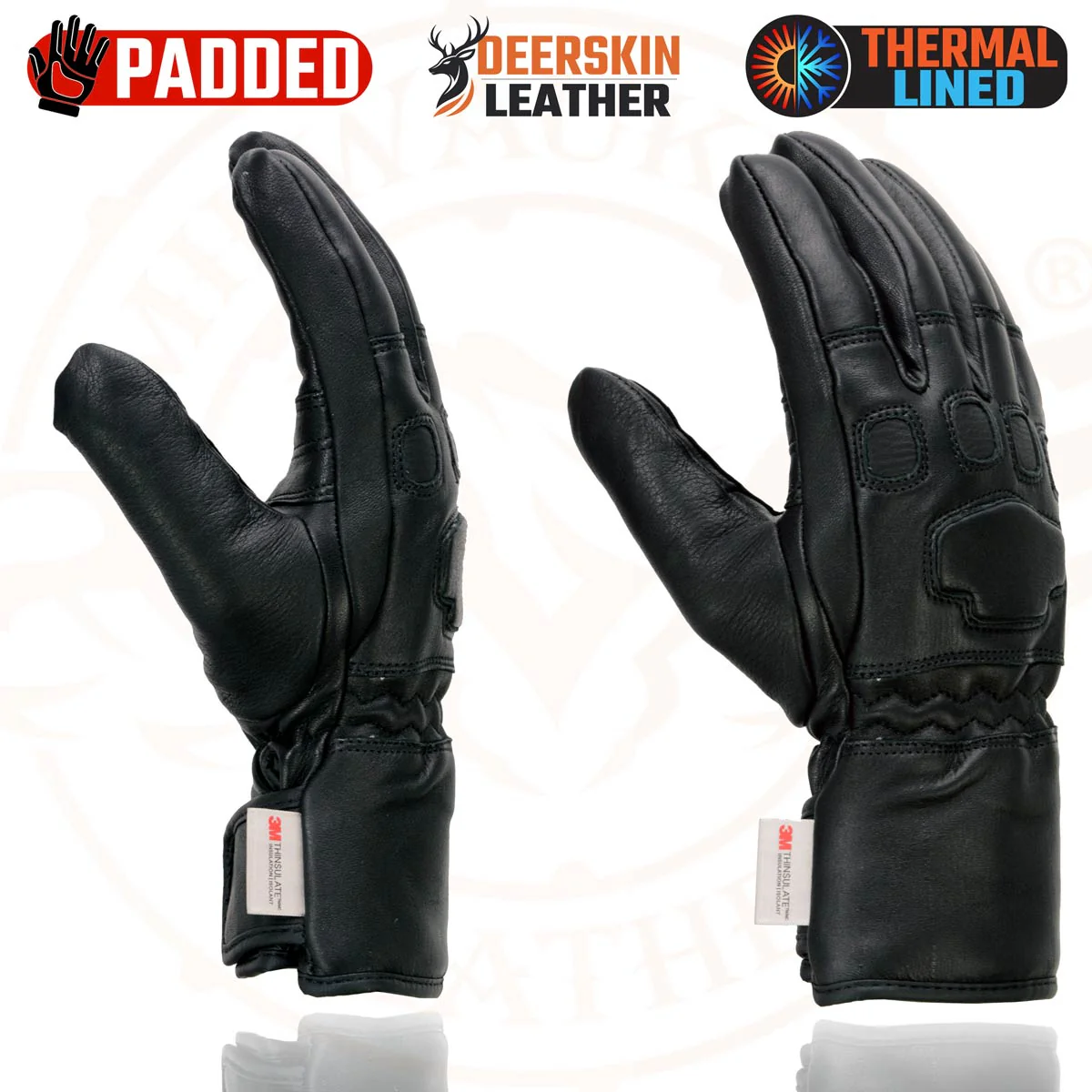 Milwaukee Leather MG7534 Men's Black Deerskin Gauntlet Motorcycle Gloves w/ Wrist Strap & Cinch Closure - Image 2