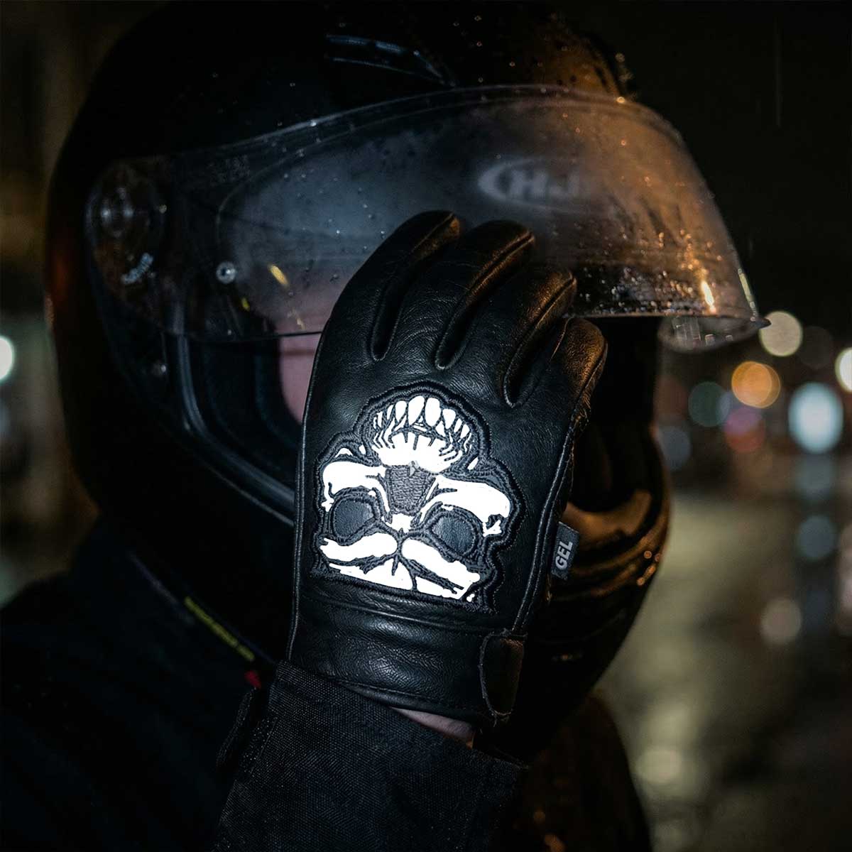 Milwaukee Leather Men's Black Leather ‘Reflective Skull’ Motorcycle Hand Gloves W/Gel Padded Palm MG7570 - Image 7