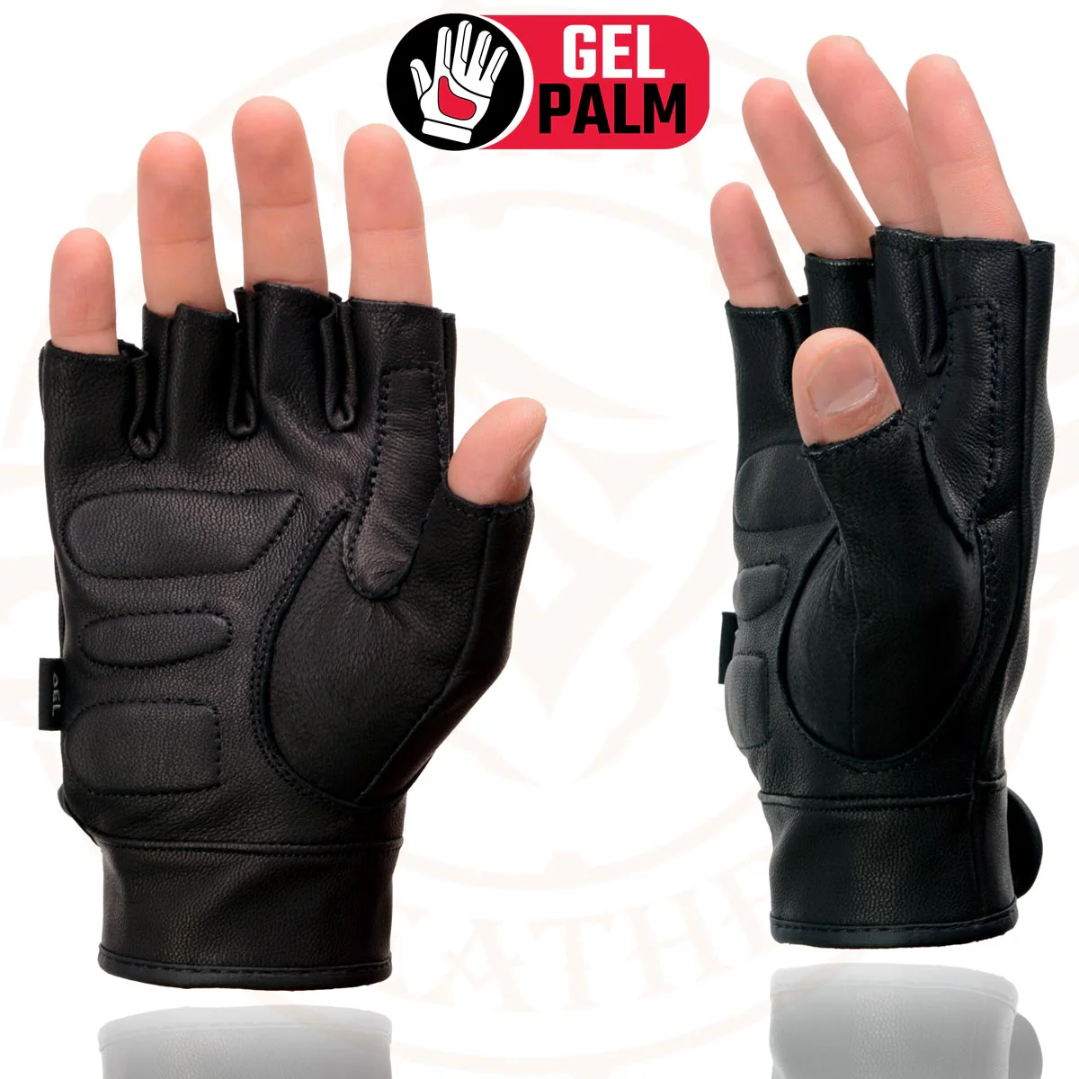 Milwaukee Leather MG7585 Men's Black Leather Gel Padded Palm Fingerless Motorcycle Hand Gloves w/ Full Panel Cover - Image 2