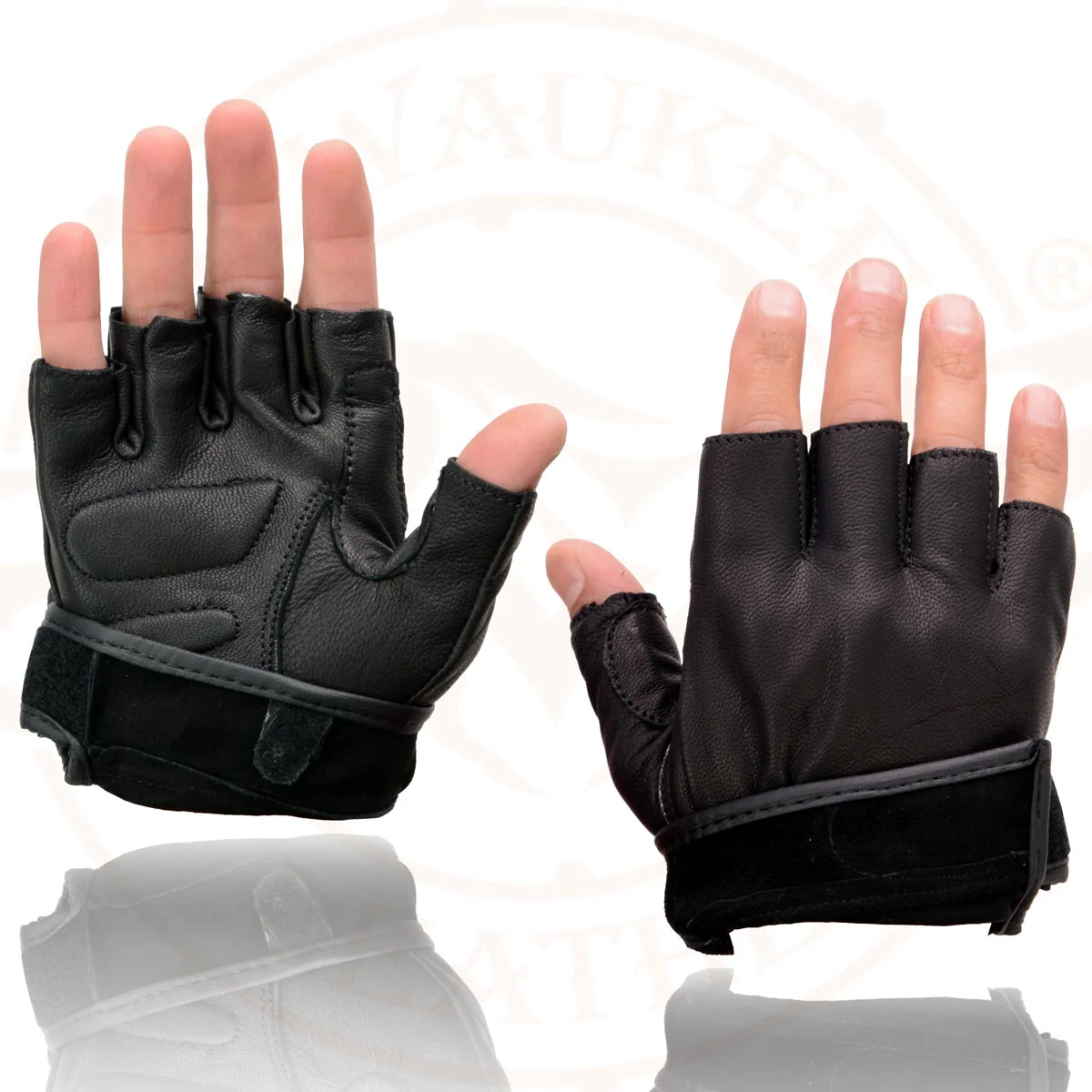Milwaukee Leather MG7585 Men's Black Leather Gel Padded Palm Fingerless Motorcycle Hand Gloves w/ Full Panel Cover - Image 4