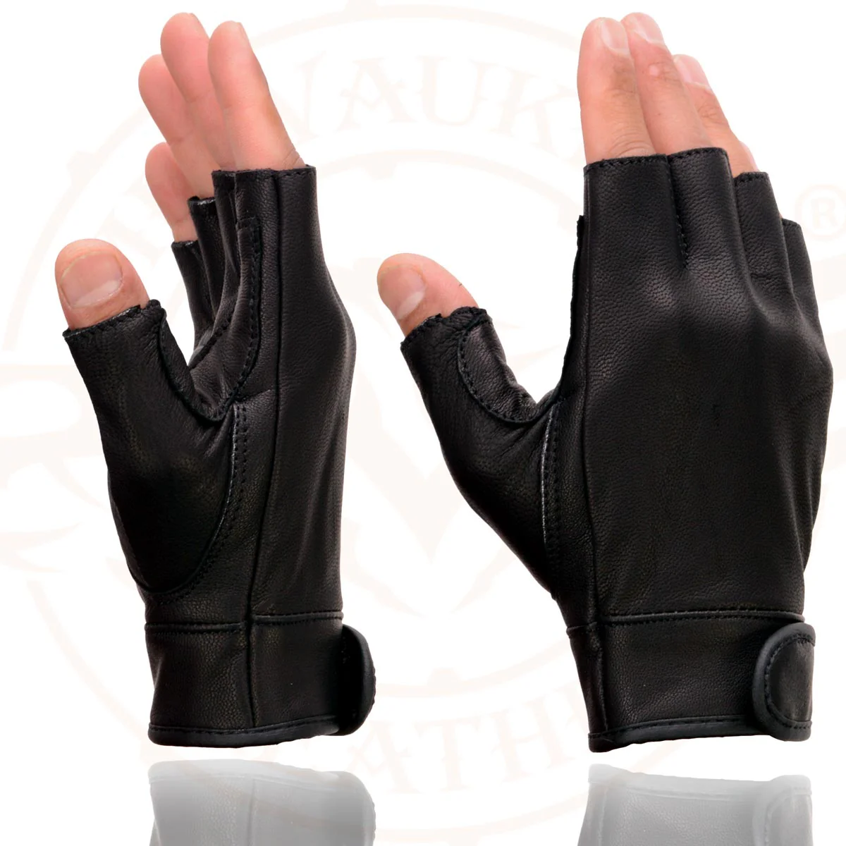 Milwaukee Leather MG7585 Men's Black Leather Gel Padded Palm Fingerless Motorcycle Hand Gloves w/ Full Panel Cover - Image 5