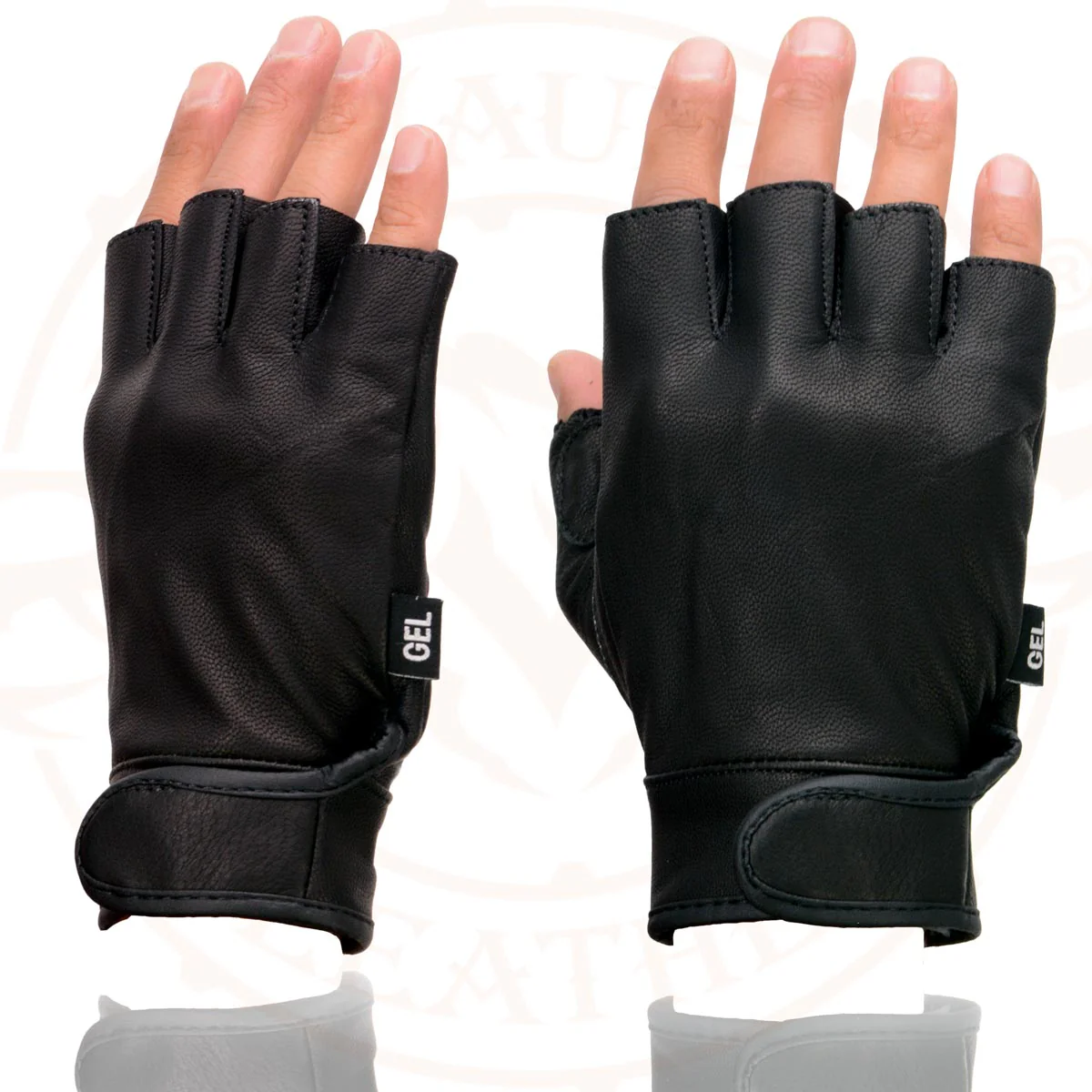 Milwaukee Leather MG7585 Men's Black Leather Gel Padded Palm Fingerless Motorcycle Hand Gloves w/ Full Panel Cover - Image 6