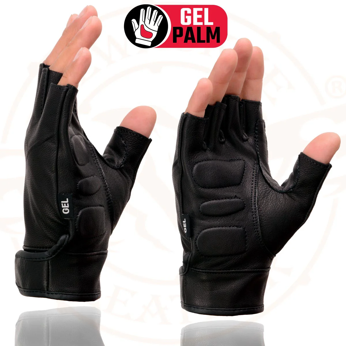Milwaukee Leather MG7585 Men's Black Leather Gel Padded Palm Fingerless Motorcycle Hand Gloves w/ Full Panel Cover - Image 7