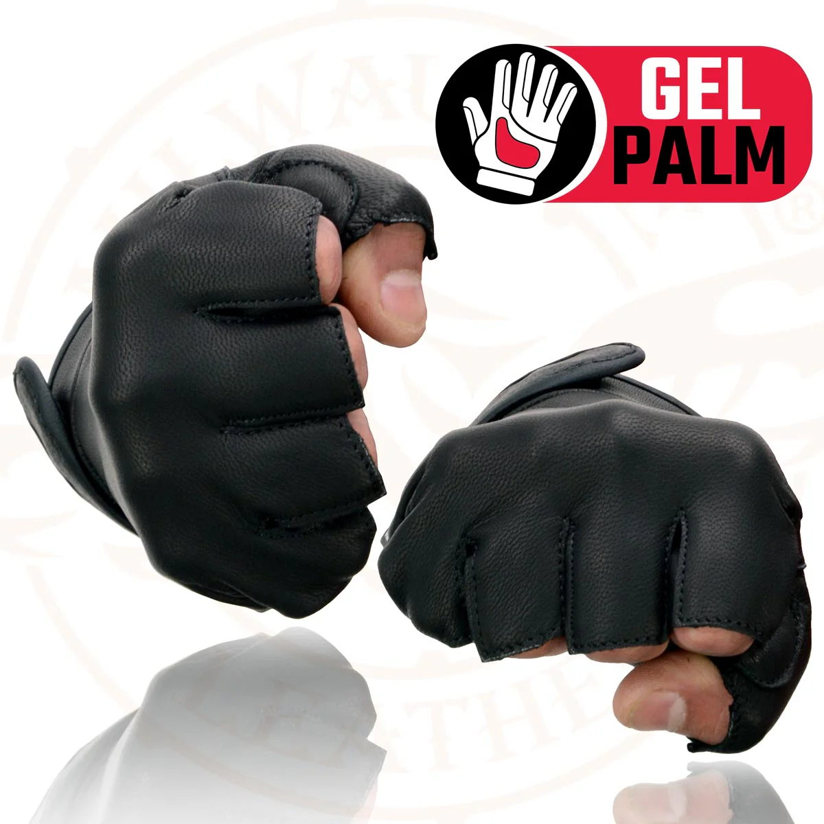 Milwaukee Leather MG7585 Men's Black Leather Gel Padded Palm Fingerless Motorcycle Hand Gloves w/ Full Panel Cover - Image 8