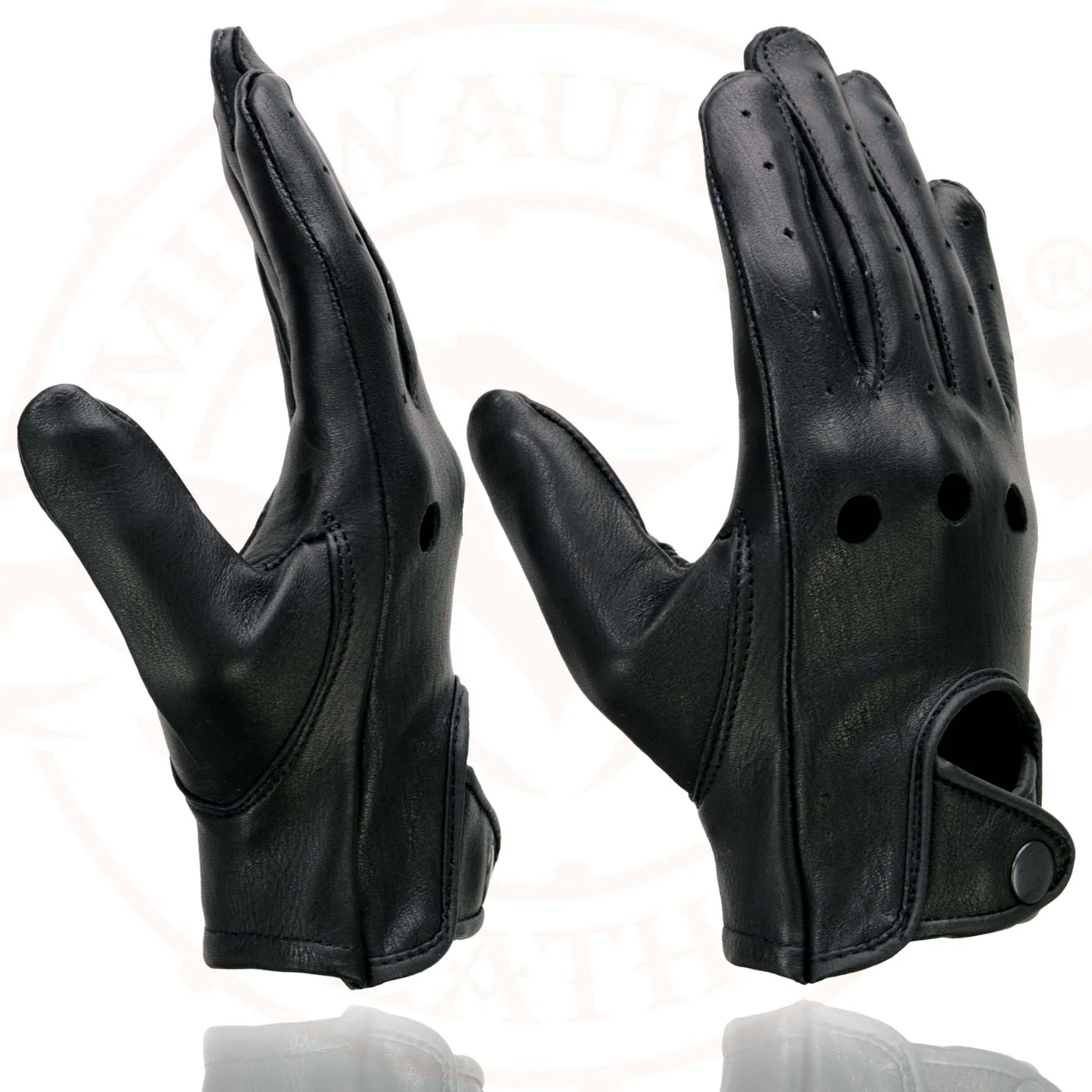 Milwaukee Leather MG7720 Women's Black Perforated Deer Skin Leather Motorcycle Gloves w/ Breathable Open Knuckle - Image 2