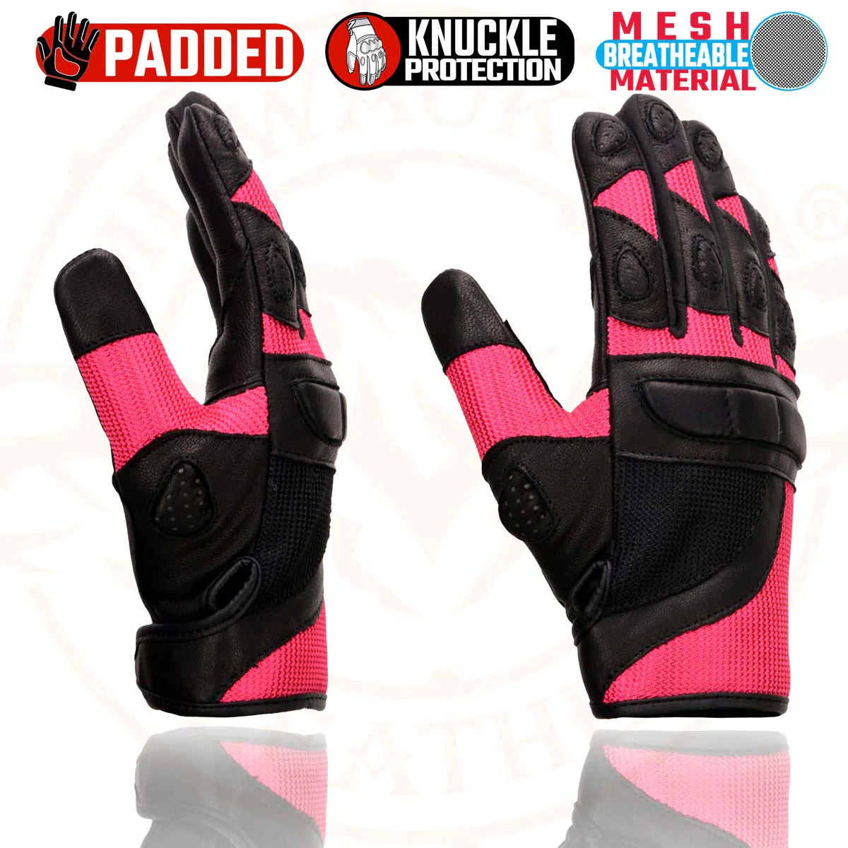 Milwaukee Leather MG7740 Women's Black Leather and Hot Pink Mesh Racing Motorcycle Gloves W/ Padded Knuckle and Fingers - Image 2