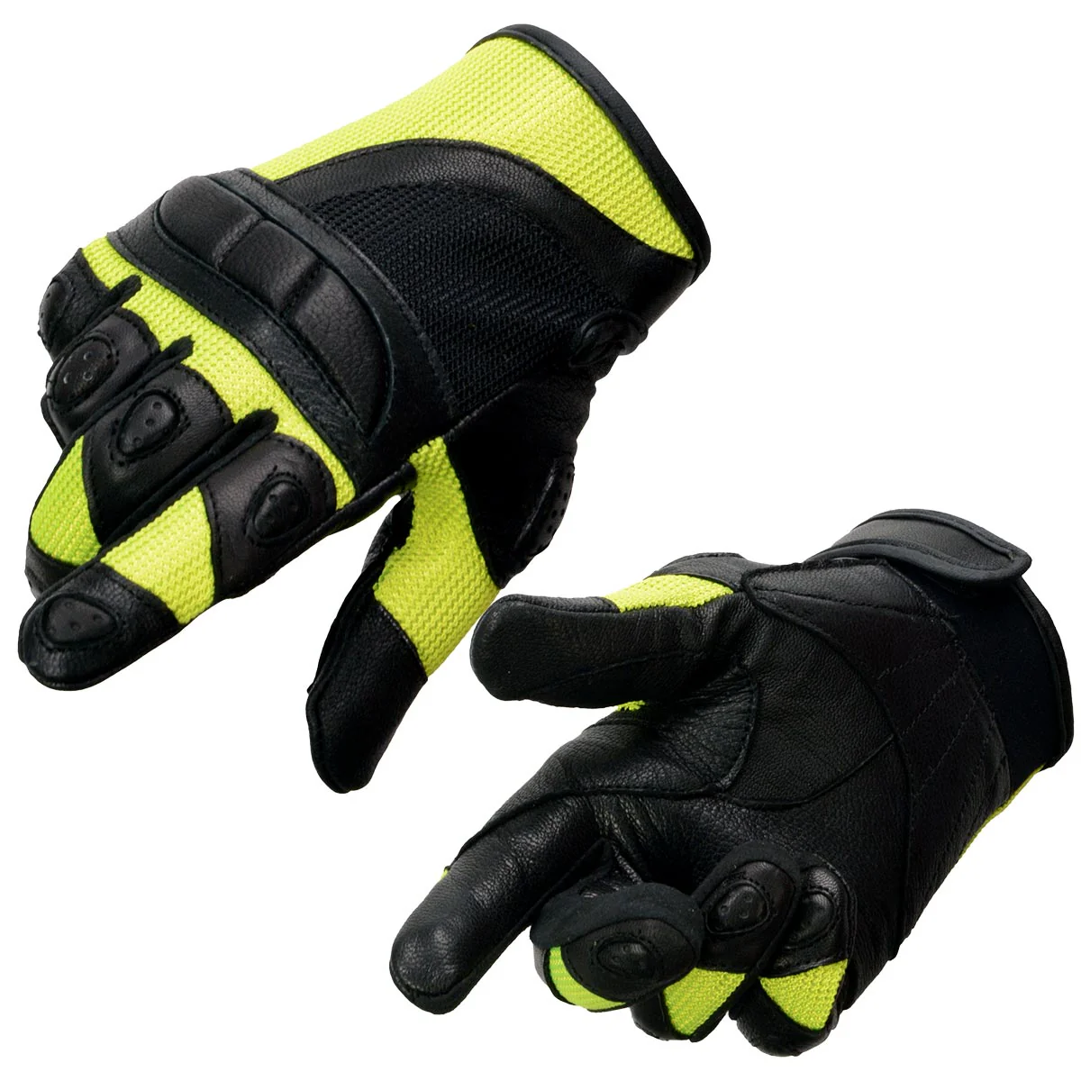 Milwaukee Leather MG7740 Women's Padded Black Leather and Neon Green Mesh Racing Motorcycle Rider Gloves