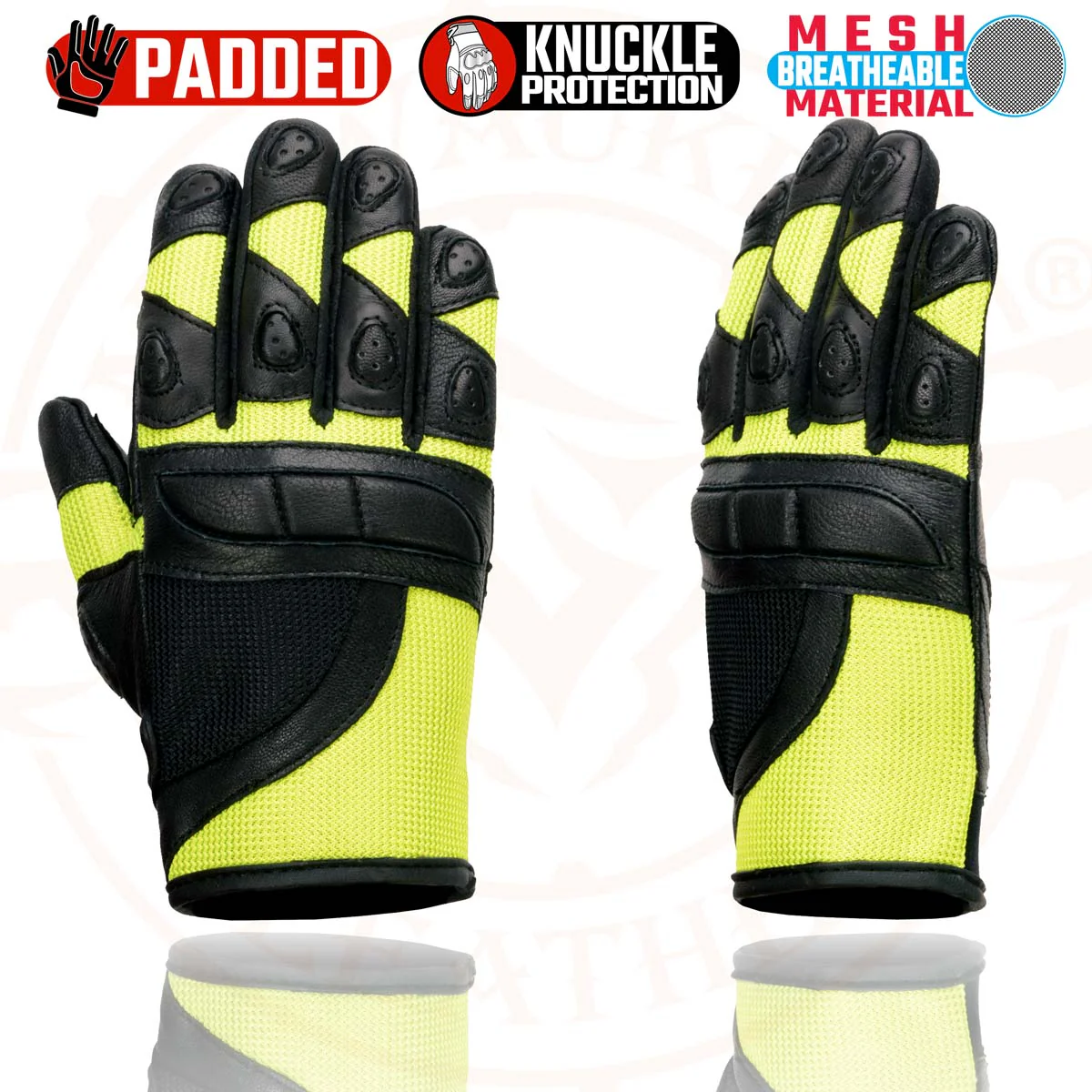 Milwaukee Leather MG7740 Women's Padded Black Leather and Neon Green Mesh Racing Motorcycle Rider Gloves - Image 4