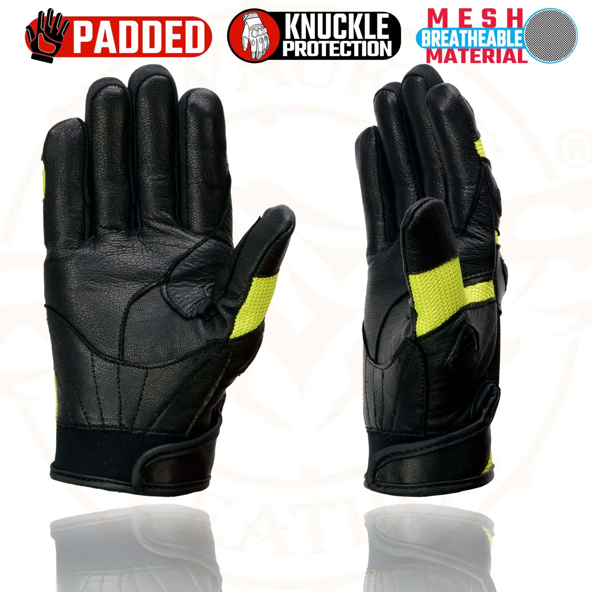 Milwaukee Leather MG7740 Women's Padded Black Leather and Neon Green Mesh Racing Motorcycle Rider Gloves - Image 6