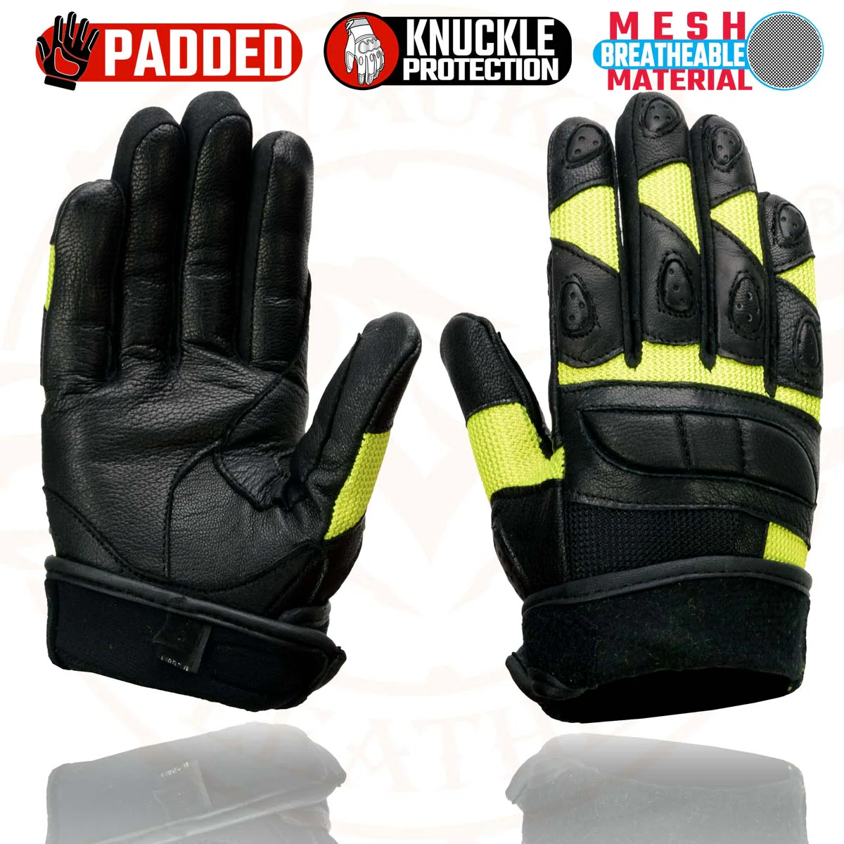 Milwaukee Leather MG7740 Women's Padded Black Leather and Neon Green Mesh Racing Motorcycle Rider Gloves - Image 8