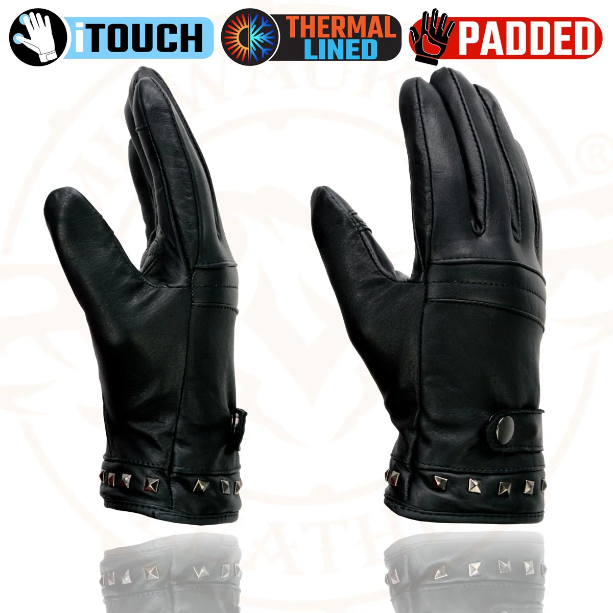 Milwaukee Leather MG7755 Women's Black Leather ’I - Touchscreen Compatible’ Thermal Lined Motorcycle Gloves W/ Gel Palm - Image 4
