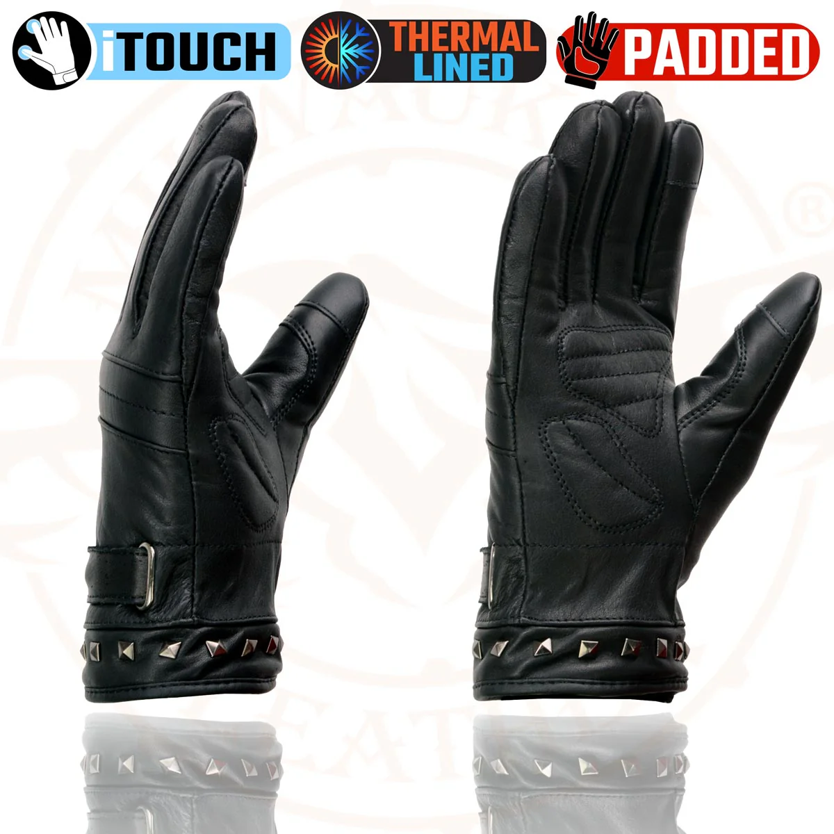 Milwaukee Leather MG7755 Women's Black Leather ’I - Touchscreen Compatible’ Thermal Lined Motorcycle Gloves W/ Gel Palm - Image 6
