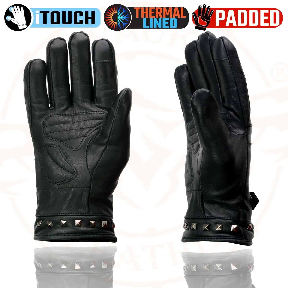 Milwaukee Leather MG7755 Women's Black Leather ’I - Touchscreen Compatible’ Thermal Lined Motorcycle Gloves W/ Gel Palm - Image 7
