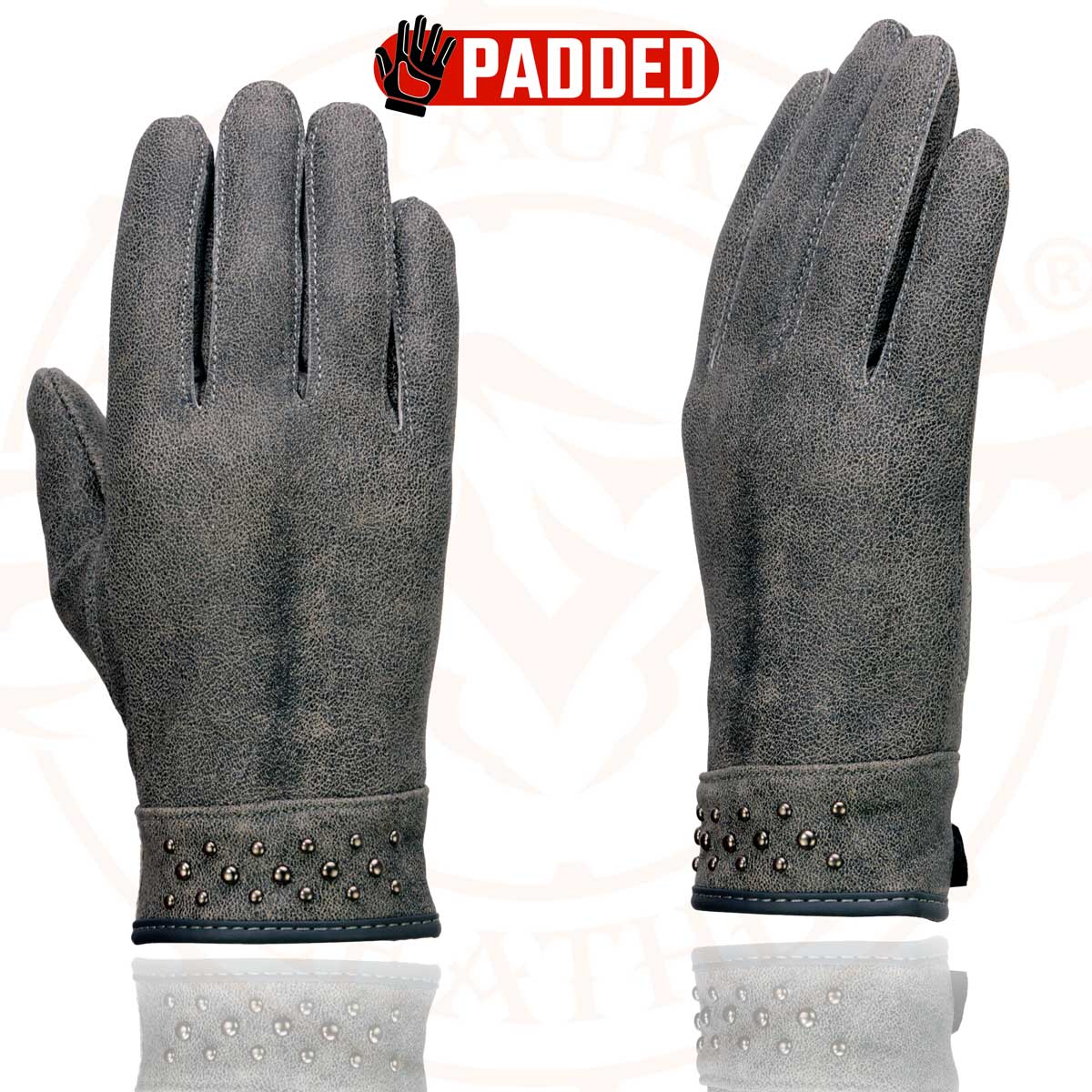 Milwaukee Leather MG7760 Women's Distressed Grey Leather Gel Palm Motorcycle Hand Gloves W/ Stylish ‘Wrist Detailing’ - Image 4