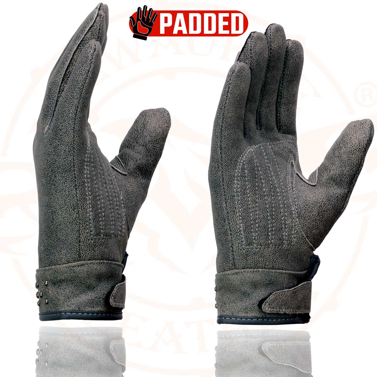 Milwaukee Leather MG7760 Women's Distressed Grey Leather Gel Palm Motorcycle Hand Gloves W/ Stylish ‘Wrist Detailing’ - Image 5