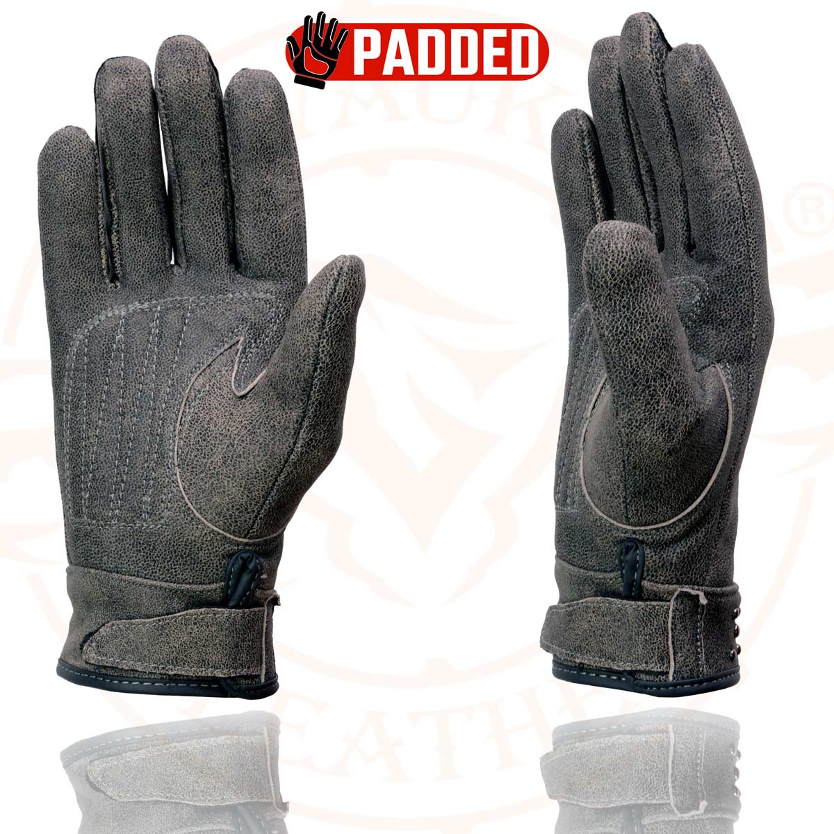 Milwaukee Leather MG7760 Women's Distressed Grey Leather Gel Palm Motorcycle Hand Gloves W/ Stylish ‘Wrist Detailing’ - Image 6