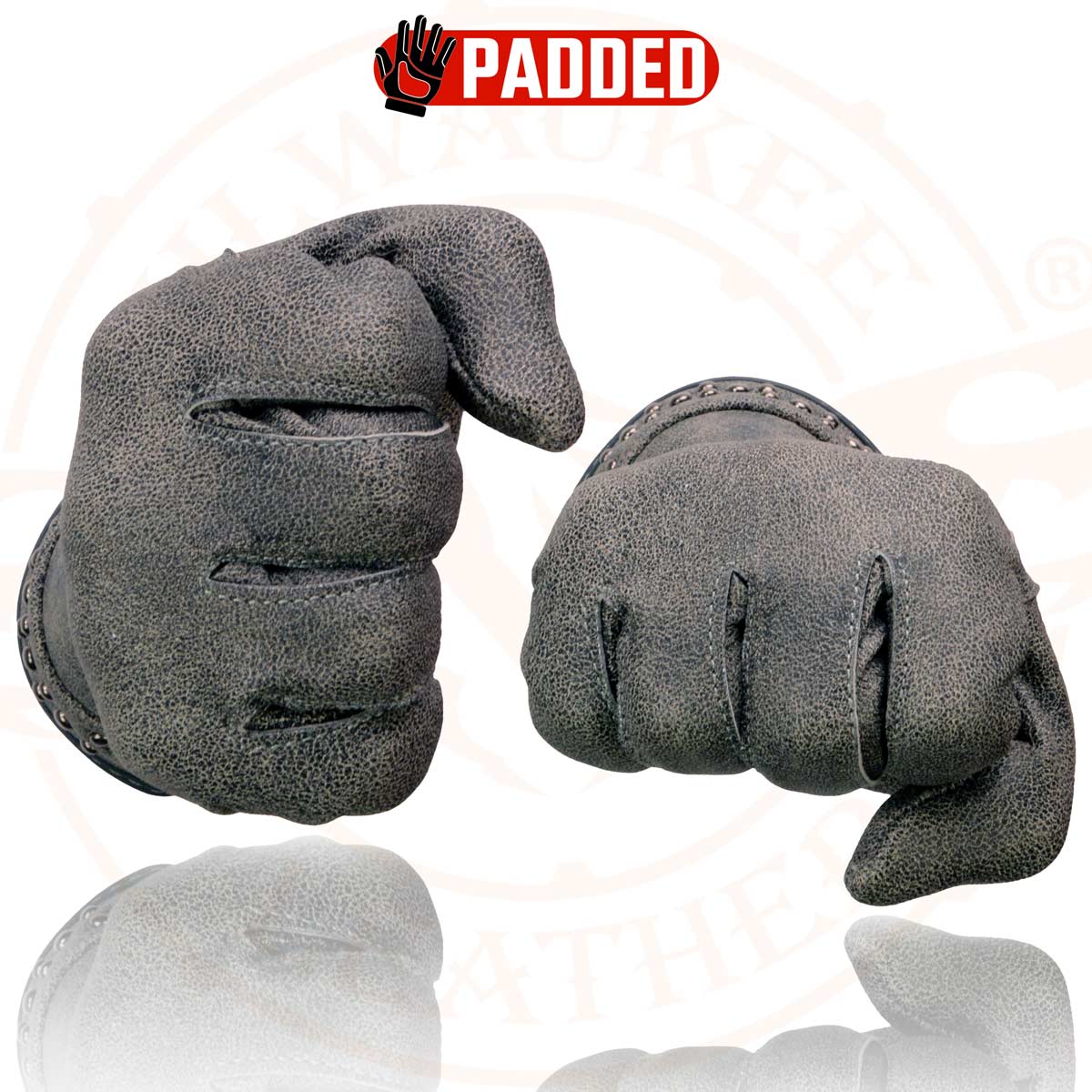 Milwaukee Leather MG7760 Women's Distressed Grey Leather Gel Palm Motorcycle Hand Gloves W/ Stylish ‘Wrist Detailing’ - Image 7