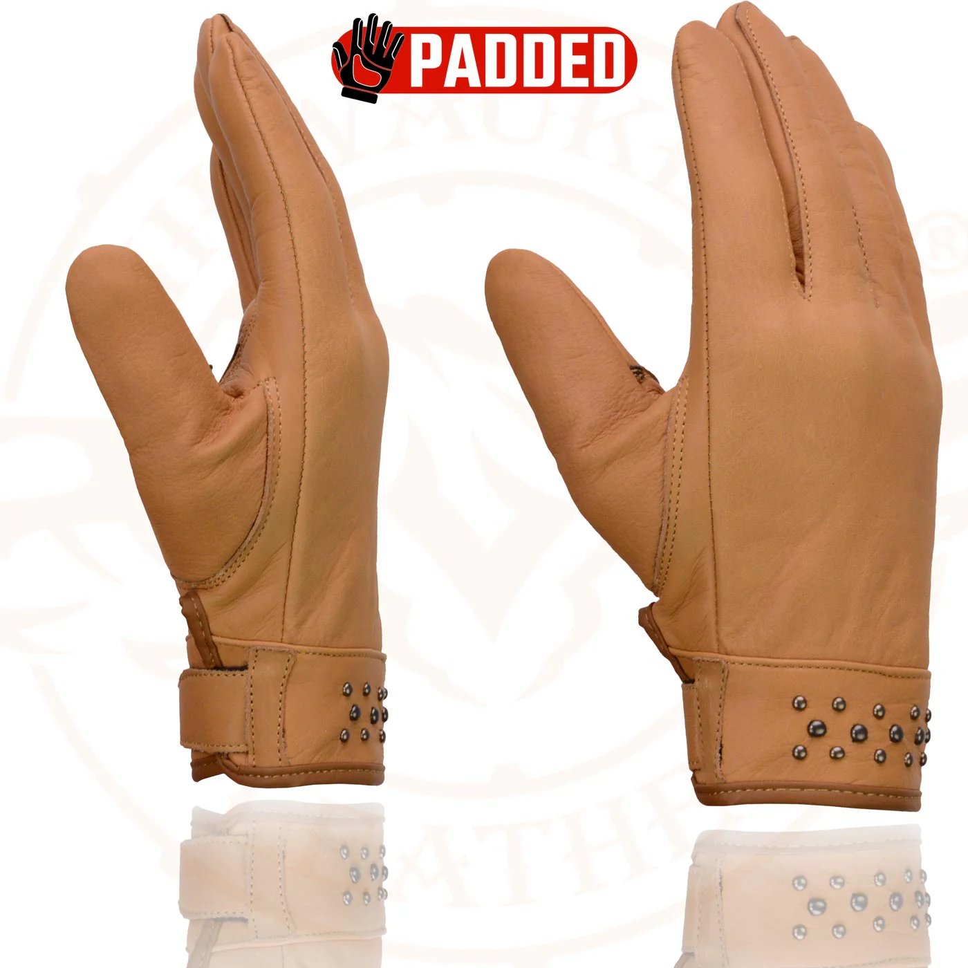 Milwaukee Leather MG7760 Women's Saddle Leather Gel Palm Lightweight Motorcycle Hand Gloves W/ Stylish ‘Wrist Detailing’ - Image 2