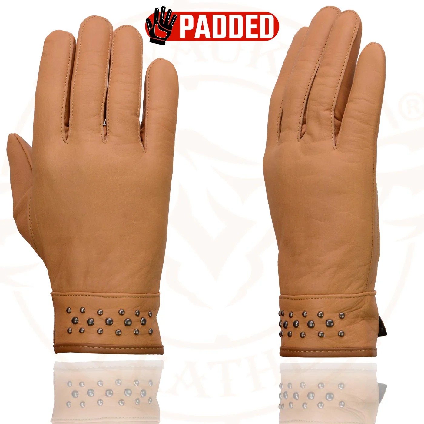 Milwaukee Leather MG7760 Women's Saddle Leather Gel Palm Lightweight Motorcycle Hand Gloves W/ Stylish ‘Wrist Detailing’ - Image 4