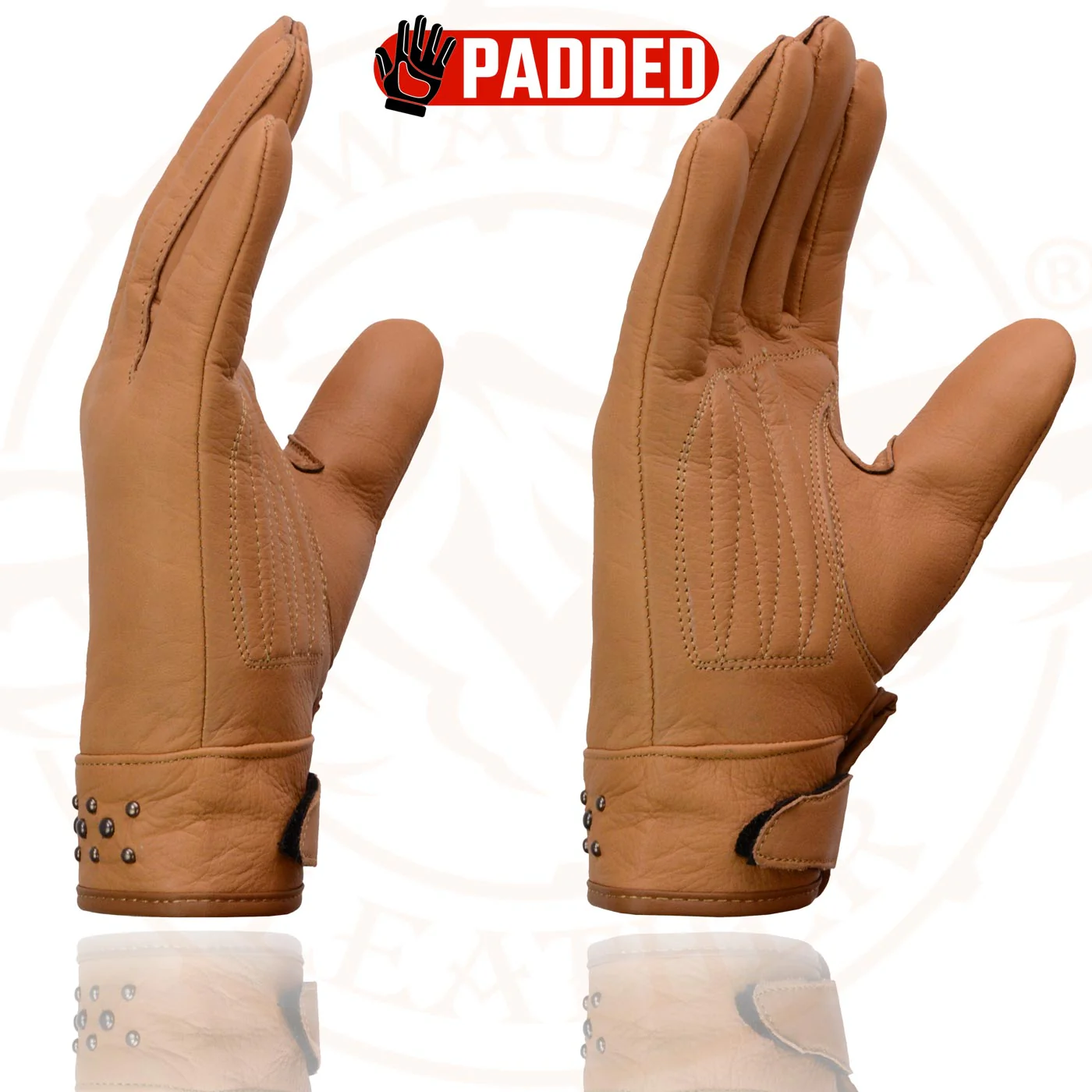 Milwaukee Leather MG7760 Women's Saddle Leather Gel Palm Lightweight Motorcycle Hand Gloves W/ Stylish ‘Wrist Detailing’ - Image 5