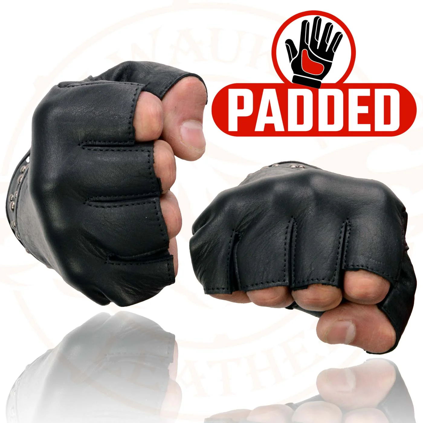 Milwaukee Leather MG7761 Women's Black Leather Gel Palm Fingerless Motorcycle Hand Gloves W/ Stylish ‘Wrist Detailing’ - Image 2