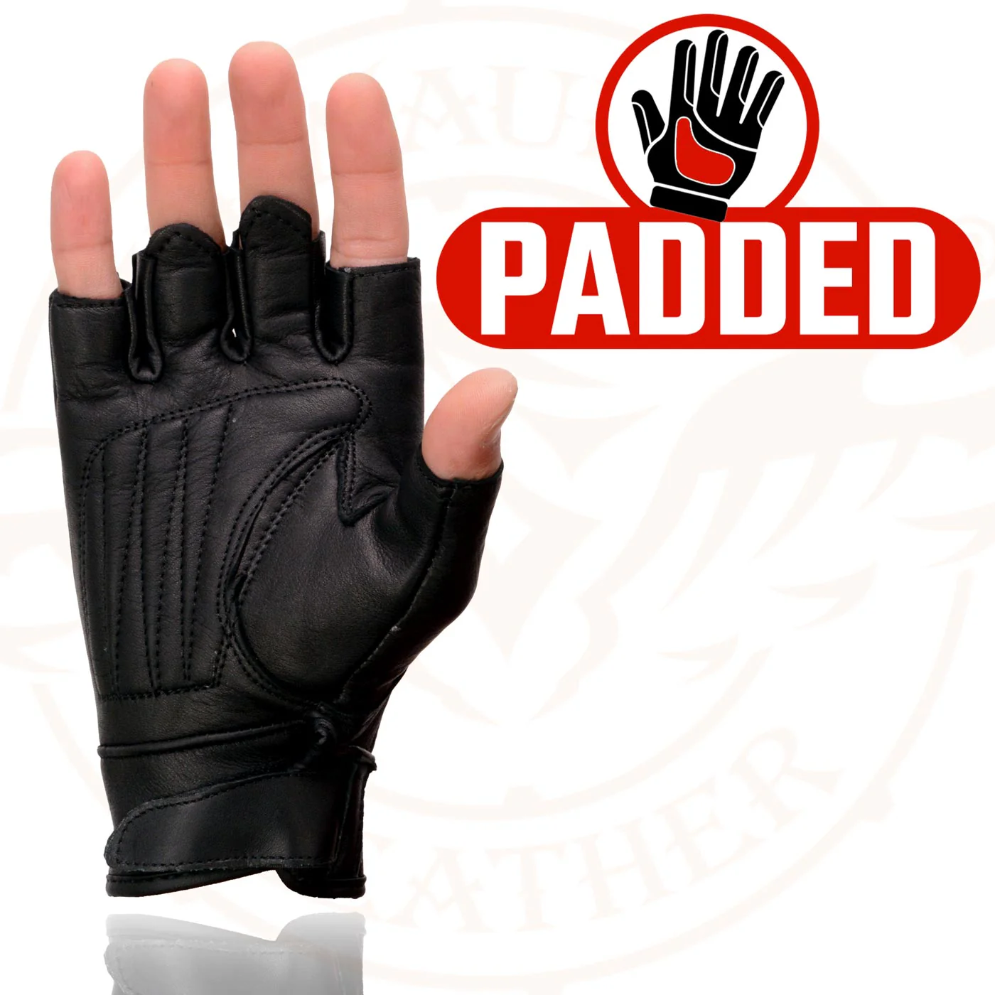Milwaukee Leather MG7761 Women's Black Leather Gel Palm Fingerless Motorcycle Hand Gloves W/ Stylish ‘Wrist Detailing’ - Image 4