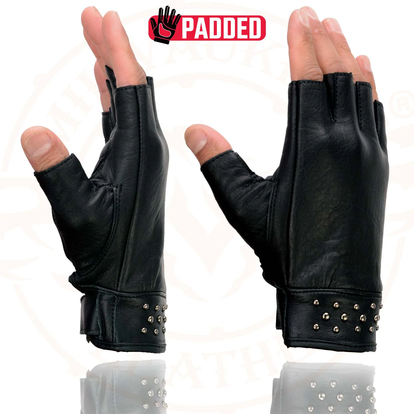 Milwaukee Leather MG7761 Women's Black Leather Gel Palm Fingerless Motorcycle Hand Gloves W/ Stylish ‘Wrist Detailing’ - Image 5
