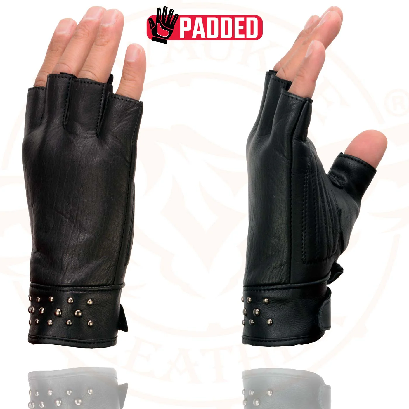 Milwaukee Leather MG7761 Women's Black Leather Gel Palm Fingerless Motorcycle Hand Gloves W/ Stylish ‘Wrist Detailing’ - Image 7
