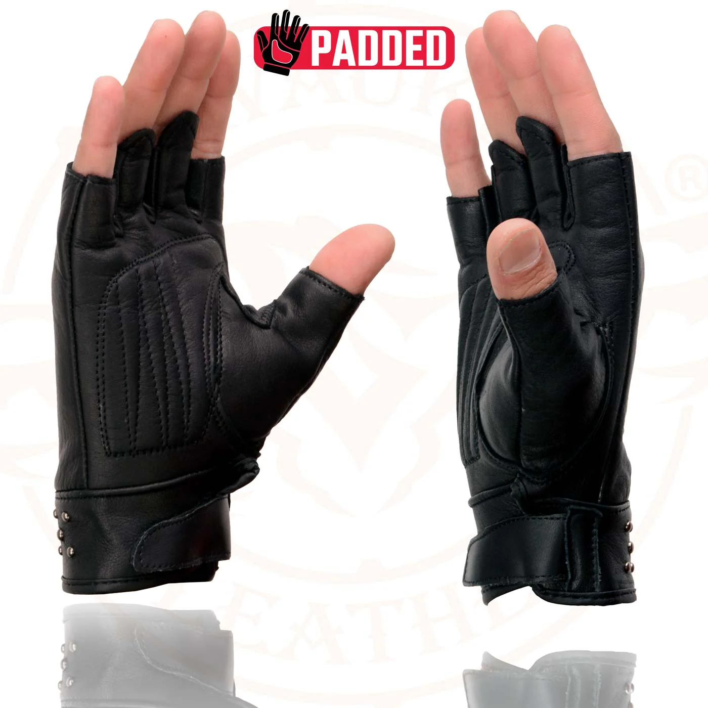 Milwaukee Leather MG7761 Women's Black Leather Gel Palm Fingerless Motorcycle Hand Gloves W/ Stylish ‘Wrist Detailing’ - Image 8