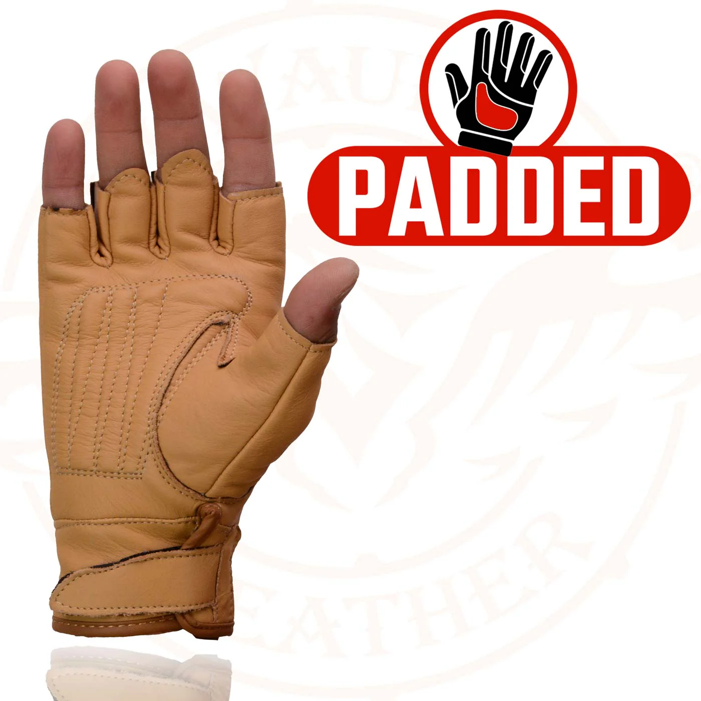 Milwaukee Leather MG7761 Women's Saddle Leather Gel Palm Fingerless Motorcycle Hand Gloves W/ Stylish ‘Wrist Detailing’ - Image 2