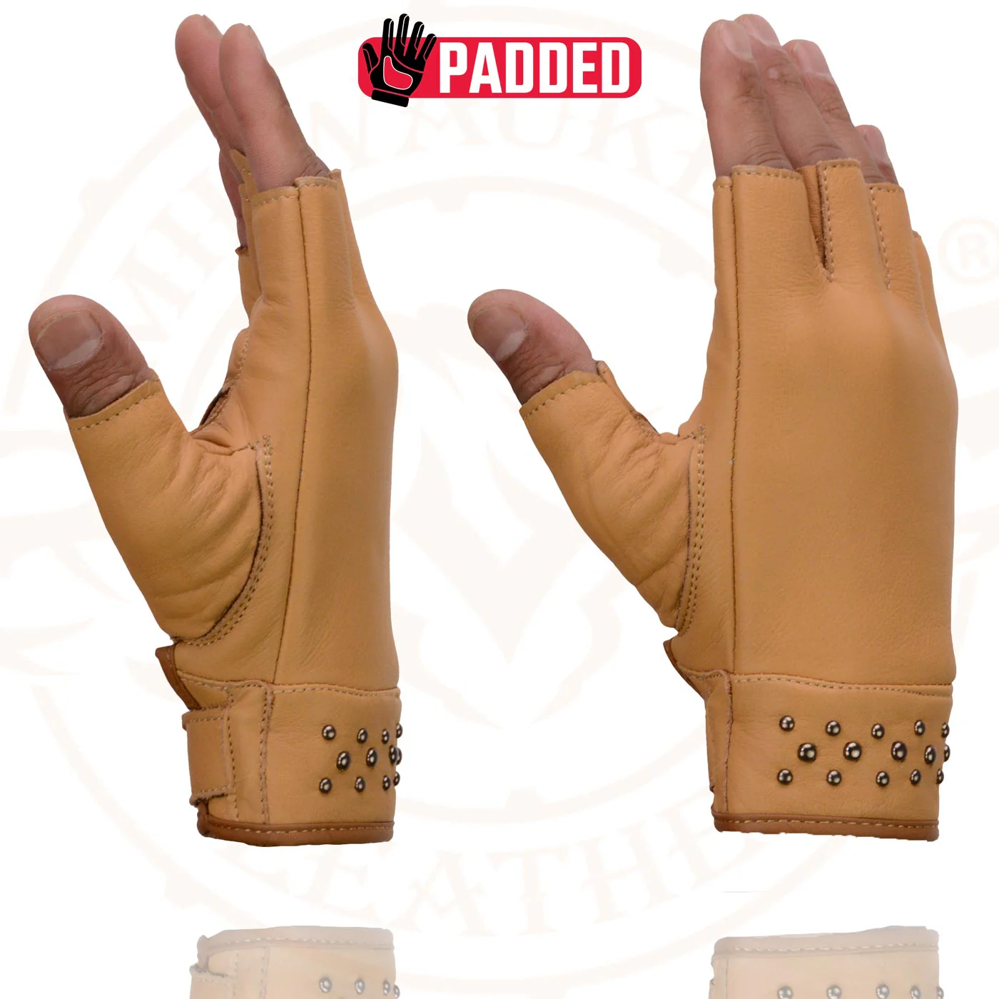 Milwaukee Leather MG7761 Women's Saddle Leather Gel Palm Fingerless Motorcycle Hand Gloves W/ Stylish ‘Wrist Detailing’ - Image 5