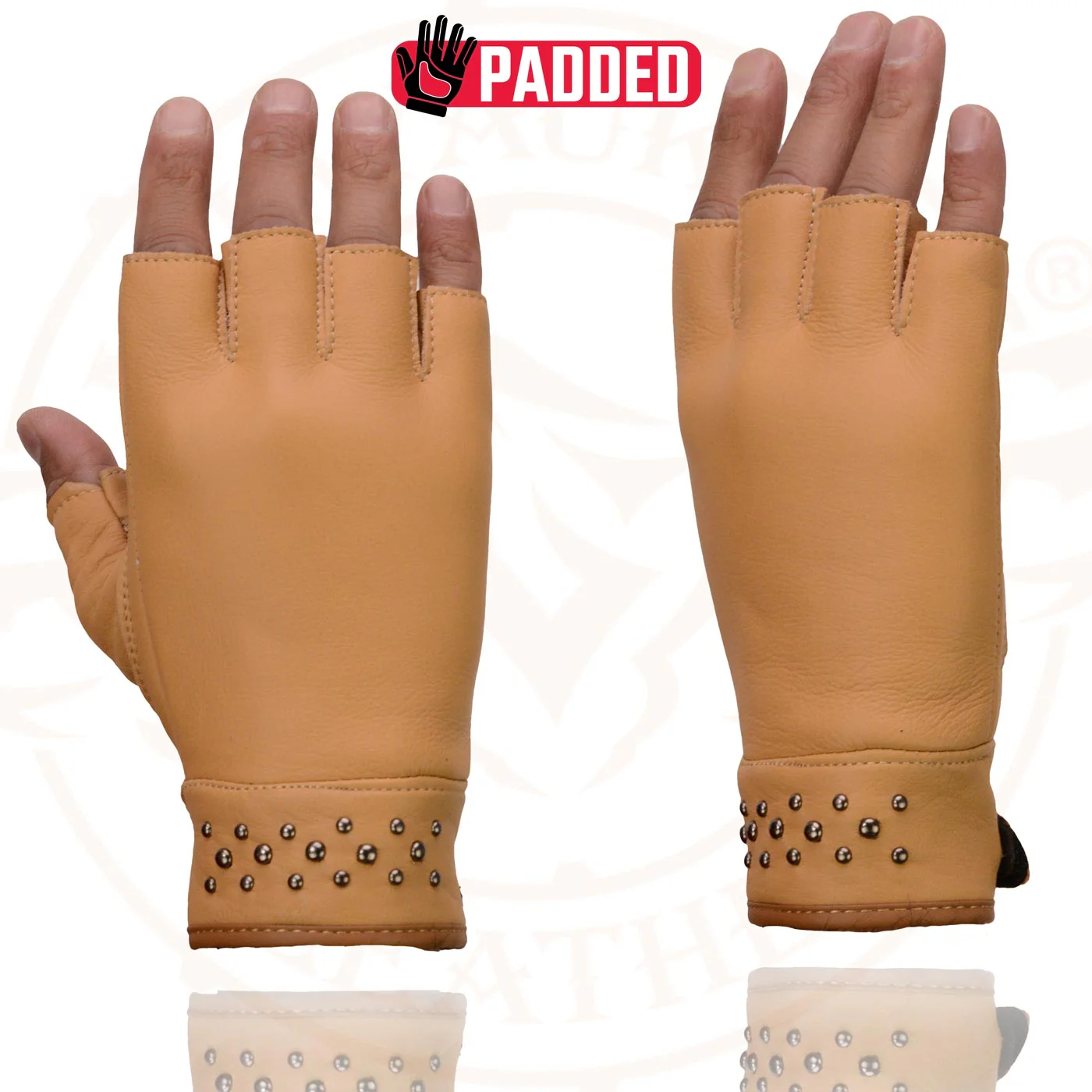 Milwaukee Leather MG7761 Women's Saddle Leather Gel Palm Fingerless Motorcycle Hand Gloves W/ Stylish ‘Wrist Detailing’ - Image 6