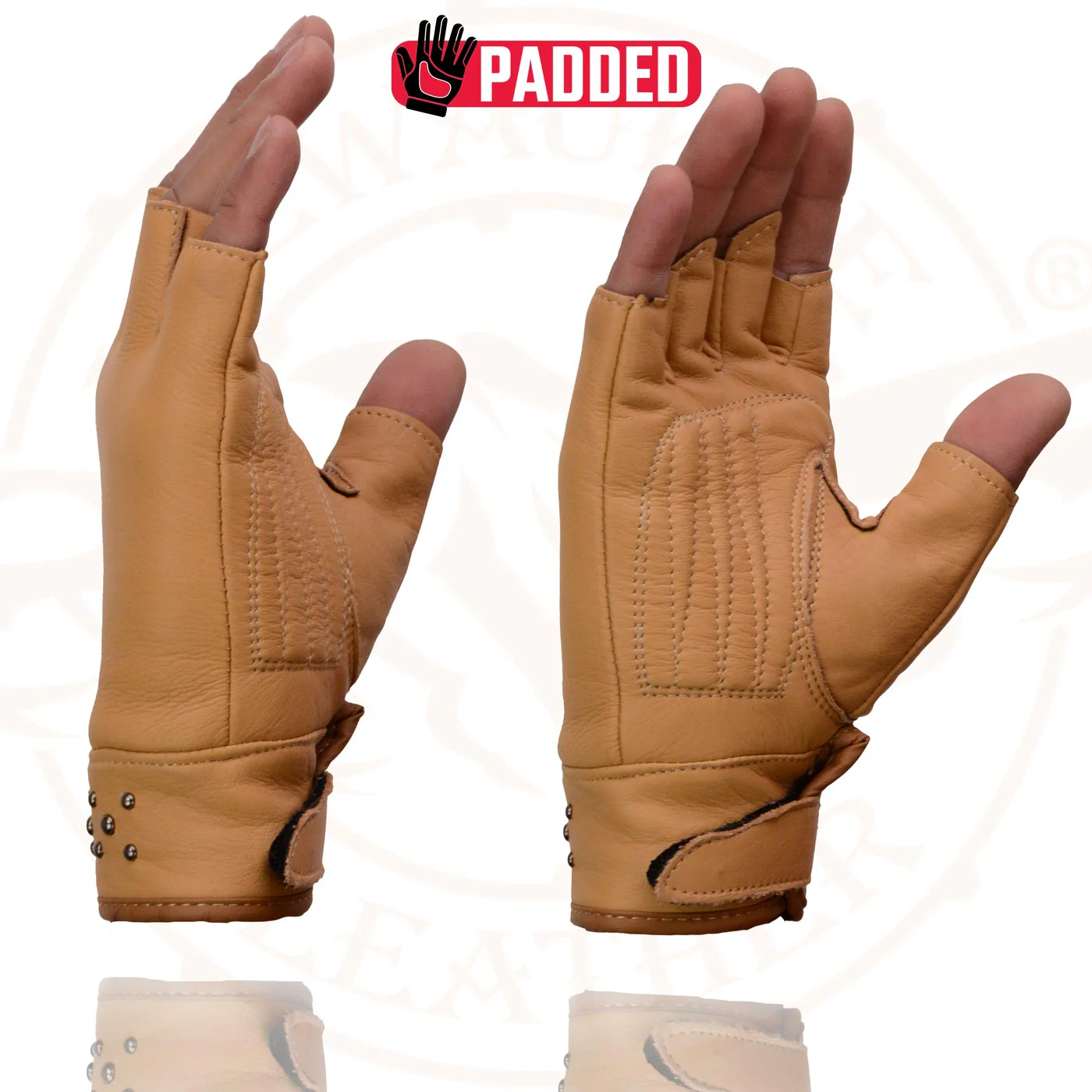 Milwaukee Leather MG7761 Women's Saddle Leather Gel Palm Fingerless Motorcycle Hand Gloves W/ Stylish ‘Wrist Detailing’ - Image 7