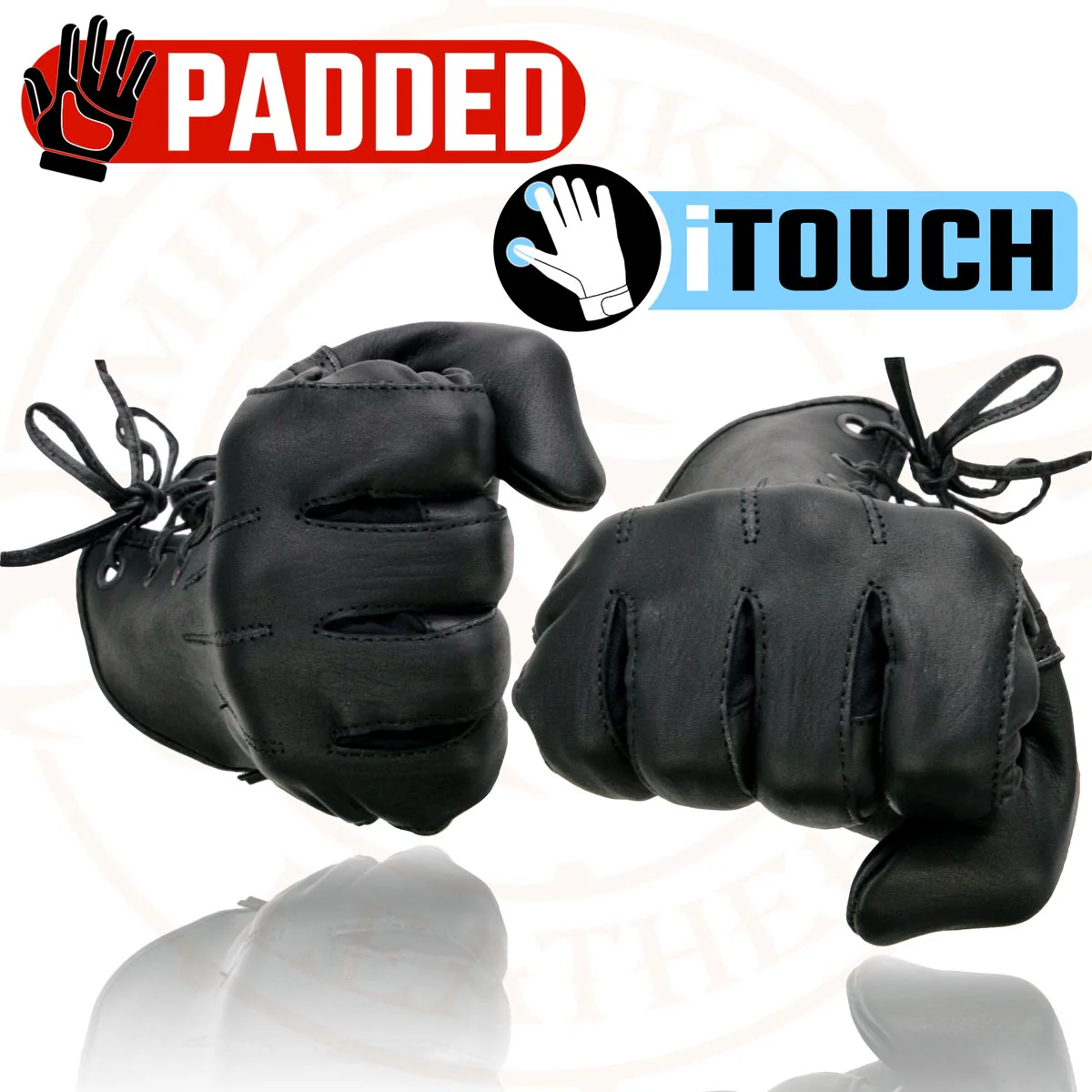 Milwaukee Leather MG7770 Women's Black Leather ’I - Touchscreen Compatible’ Laced Wrist Motorcycle Hand Gloves W/ Gel Palm - Image 4