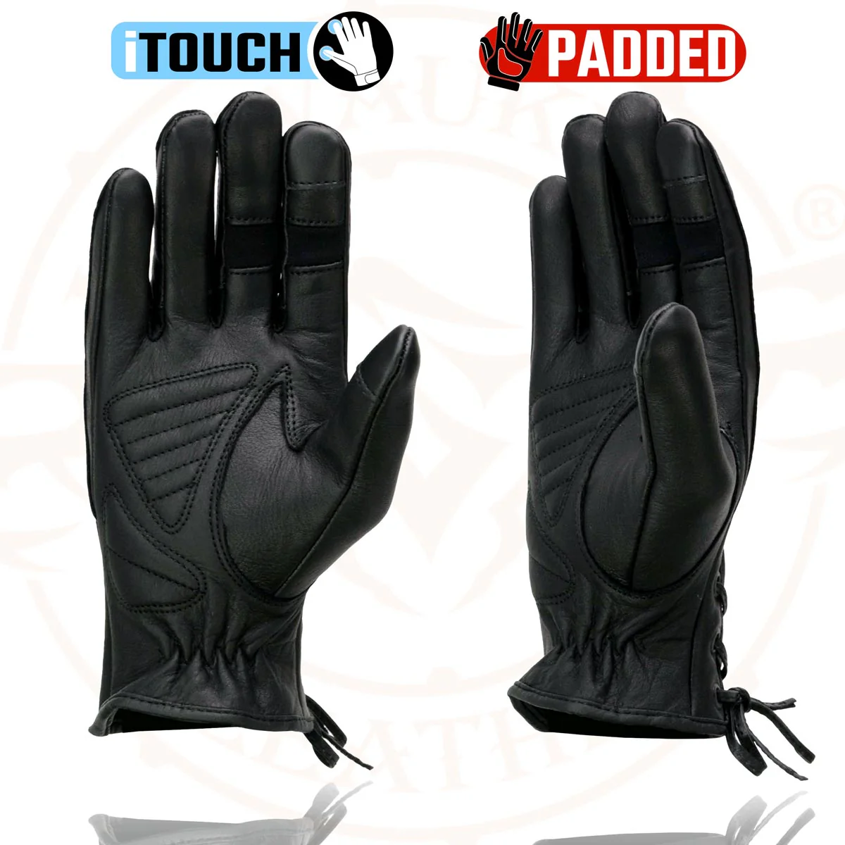 Milwaukee Leather MG7770 Women's Black Leather ’I - Touchscreen Compatible’ Laced Wrist Motorcycle Hand Gloves W/ Gel Palm - Image 8
