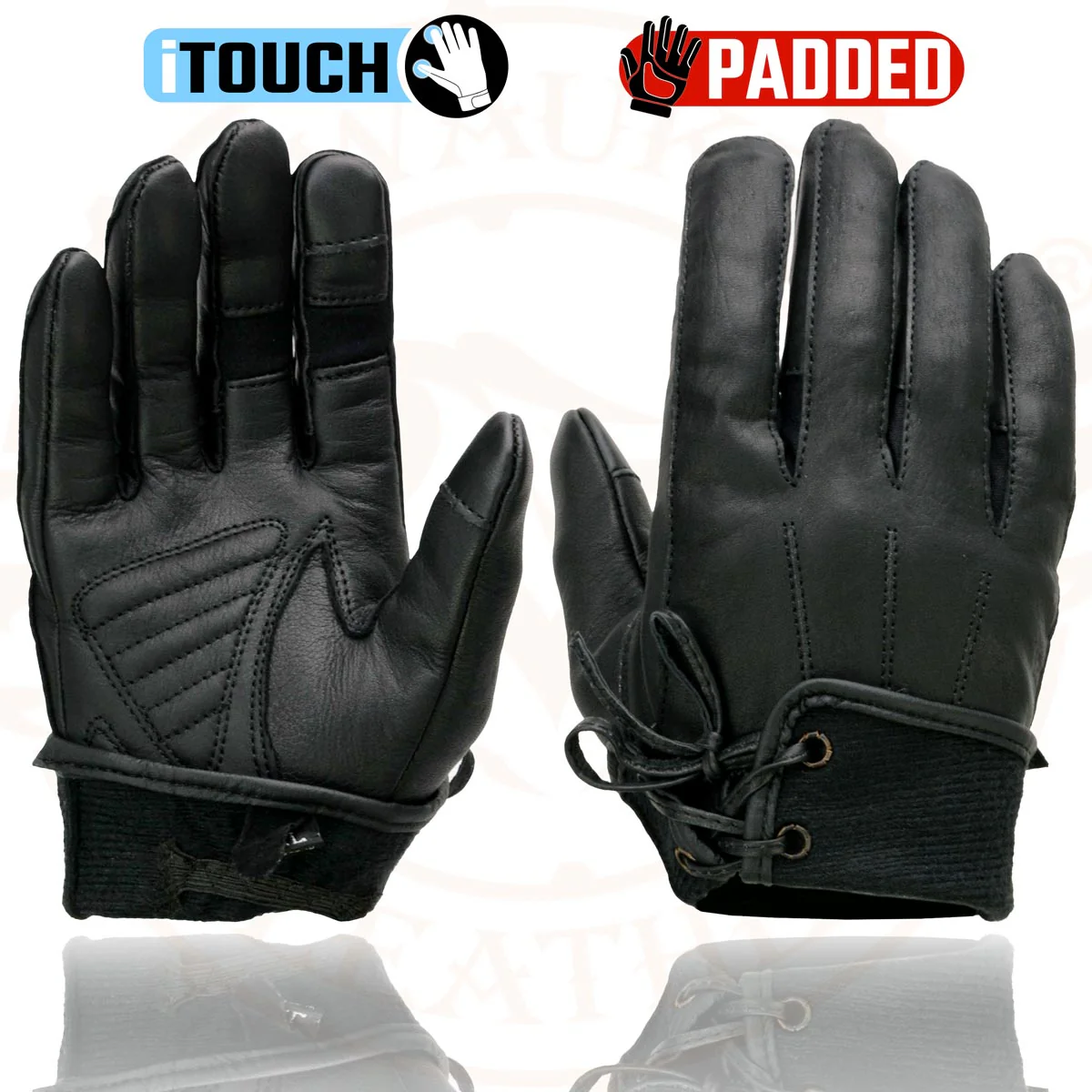 Milwaukee Leather MG7770 Women's Black Leather ’I - Touchscreen Compatible’ Laced Wrist Motorcycle Hand Gloves W/ Gel Palm - Image 9