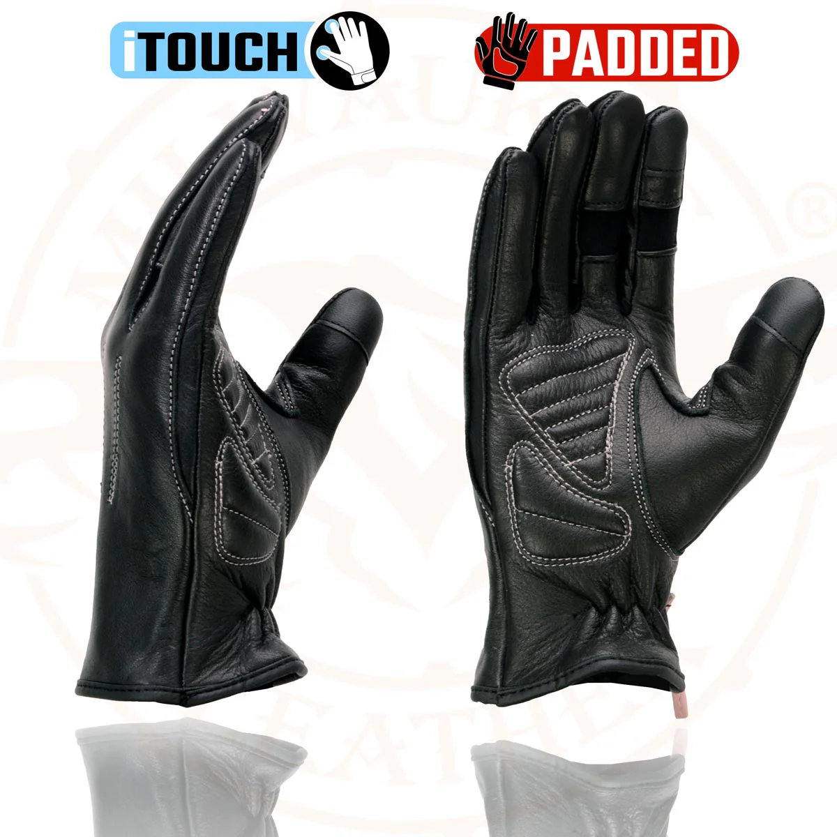 Milwaukee Leather MG7772 Women's Black/ Fuchsia ’I - Touchscreen Compatible’ Laced Wrist Motorcycle Hand Gloves W/ Gel Palm - Image 7