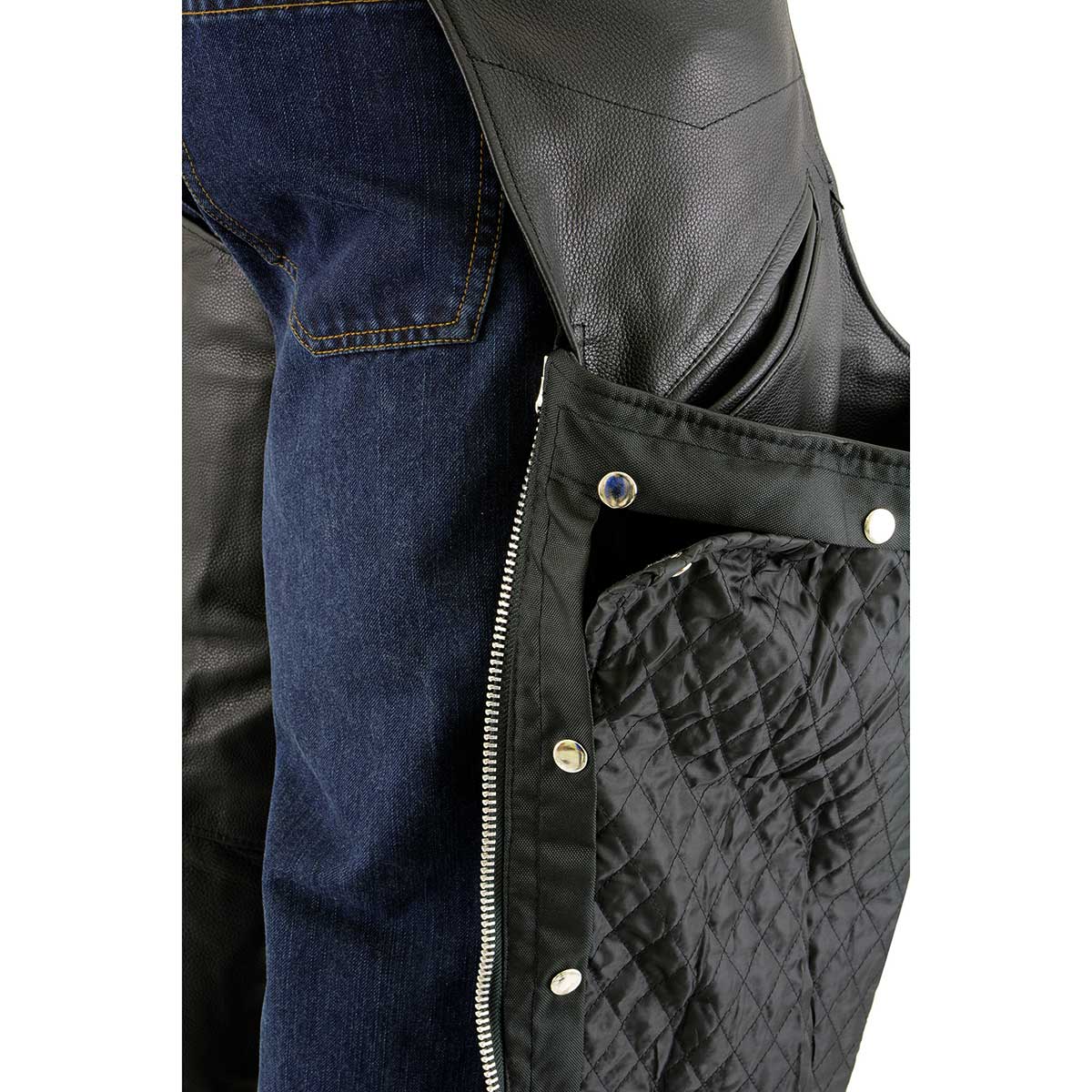Milwaukee Leather Chaps for Men's Black Premium Leather Motorcycle Chaps w/ Snap Out Thermal Liner-Slash Pocket-ML1103 - Image 4