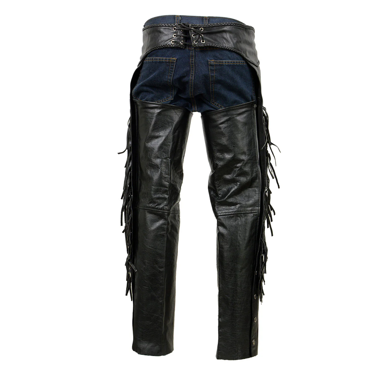 Milwaukee Leather ML1121N Men's Black Classic 'Braided' Fringed Motorcycle Leather Chaps - Image 4