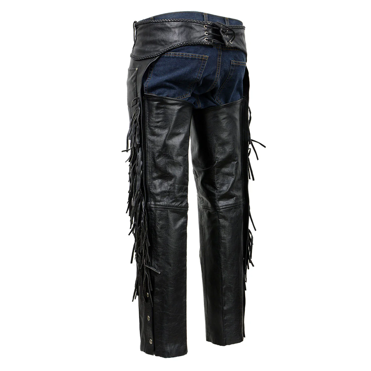Milwaukee Leather ML1121N Men's Black Classic 'Braided' Fringed Motorcycle Leather Chaps - Image 5