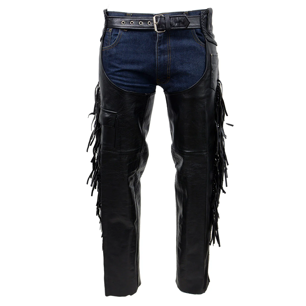Milwaukee Leather ML1121N Men's Black Classic 'Braided' Fringed Motorcycle Leather Chaps - Image 6