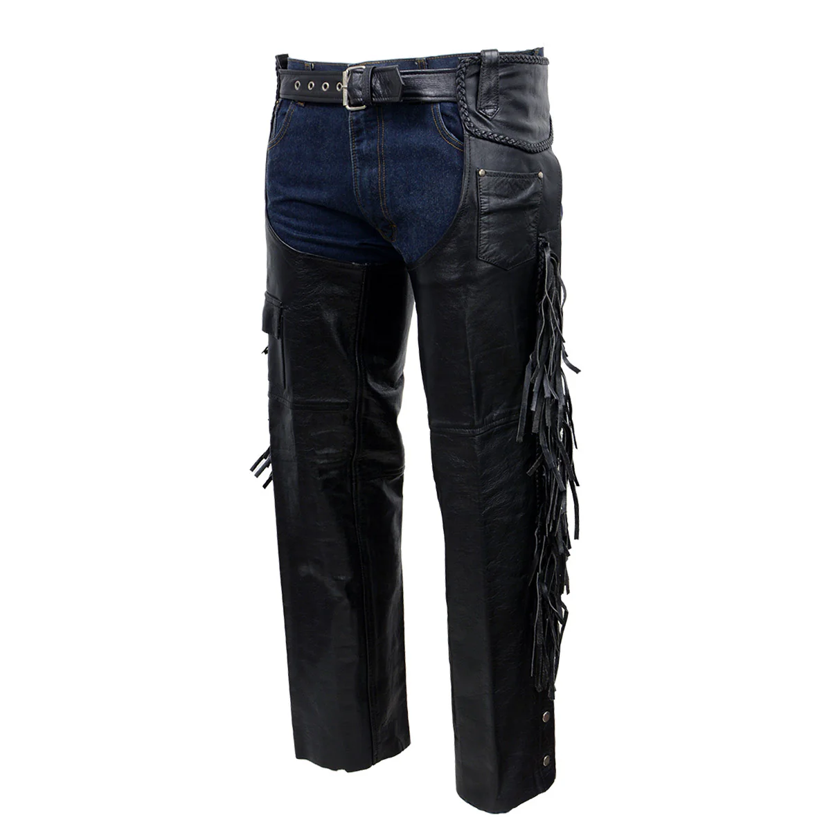 Milwaukee Leather ML1121N Men's Black Classic 'Braided' Fringed Motorcycle Leather Chaps - Image 7