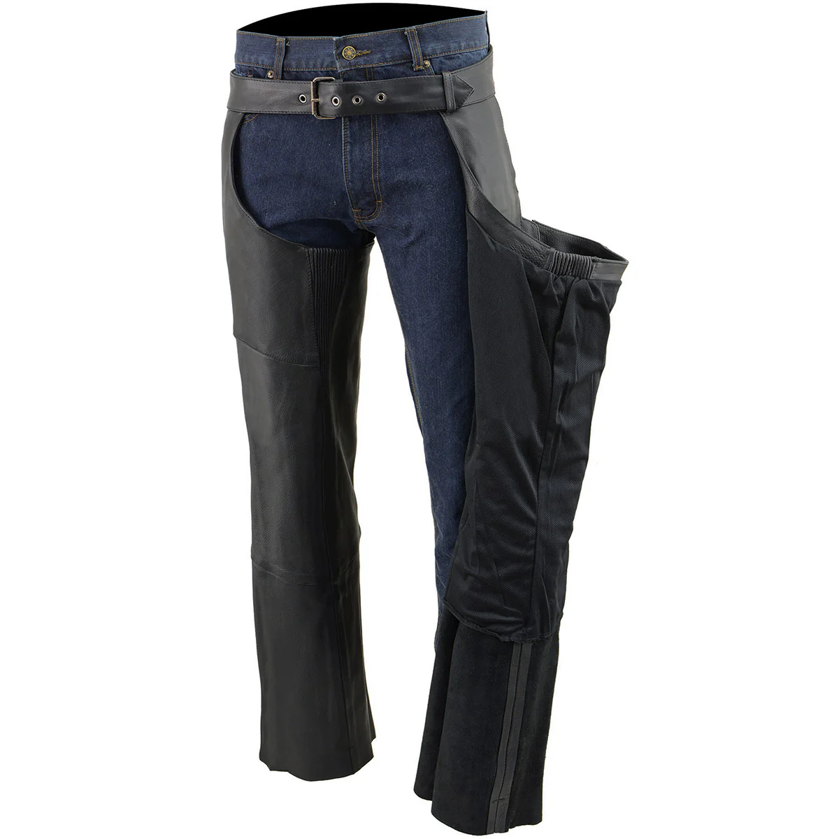 Milwaukee Leather Chaps for Men's Black Vented Premium Leather Motorcycle Chaps w/ Side Pocket-Stretch Thigh-ML1129 - Image 9